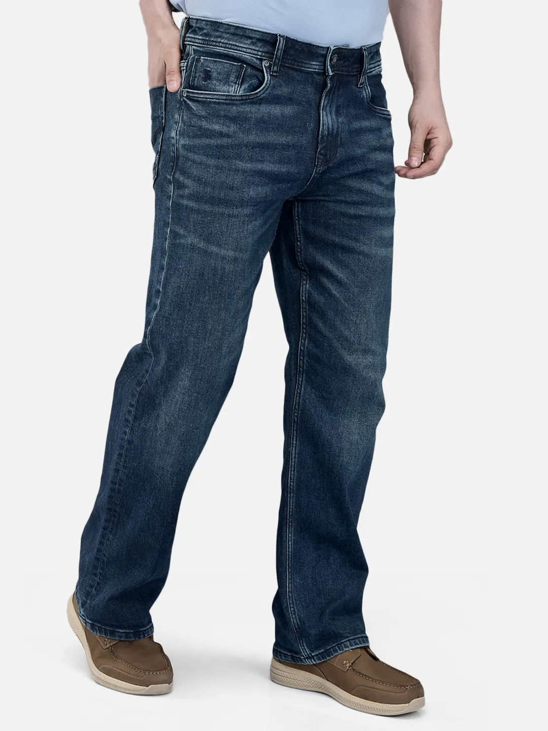 Woodland Men Mid Blue Washed Stretch Denim Trouser 3