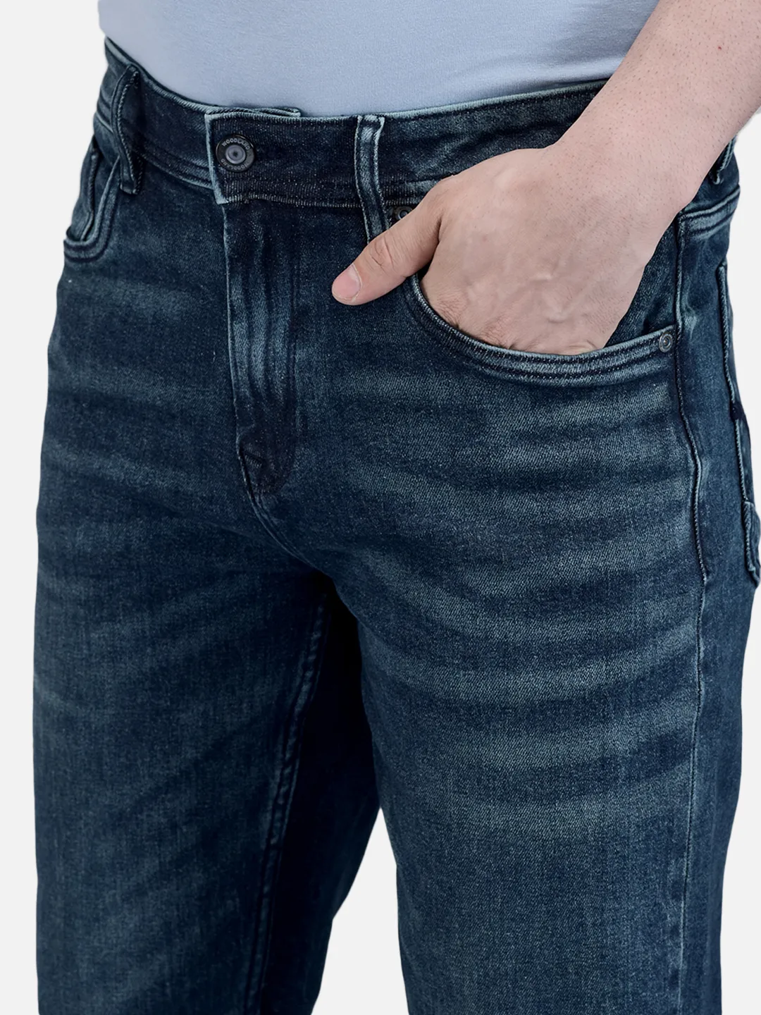 Woodland Men Mid Blue Washed Stretch Denim Trouser 4