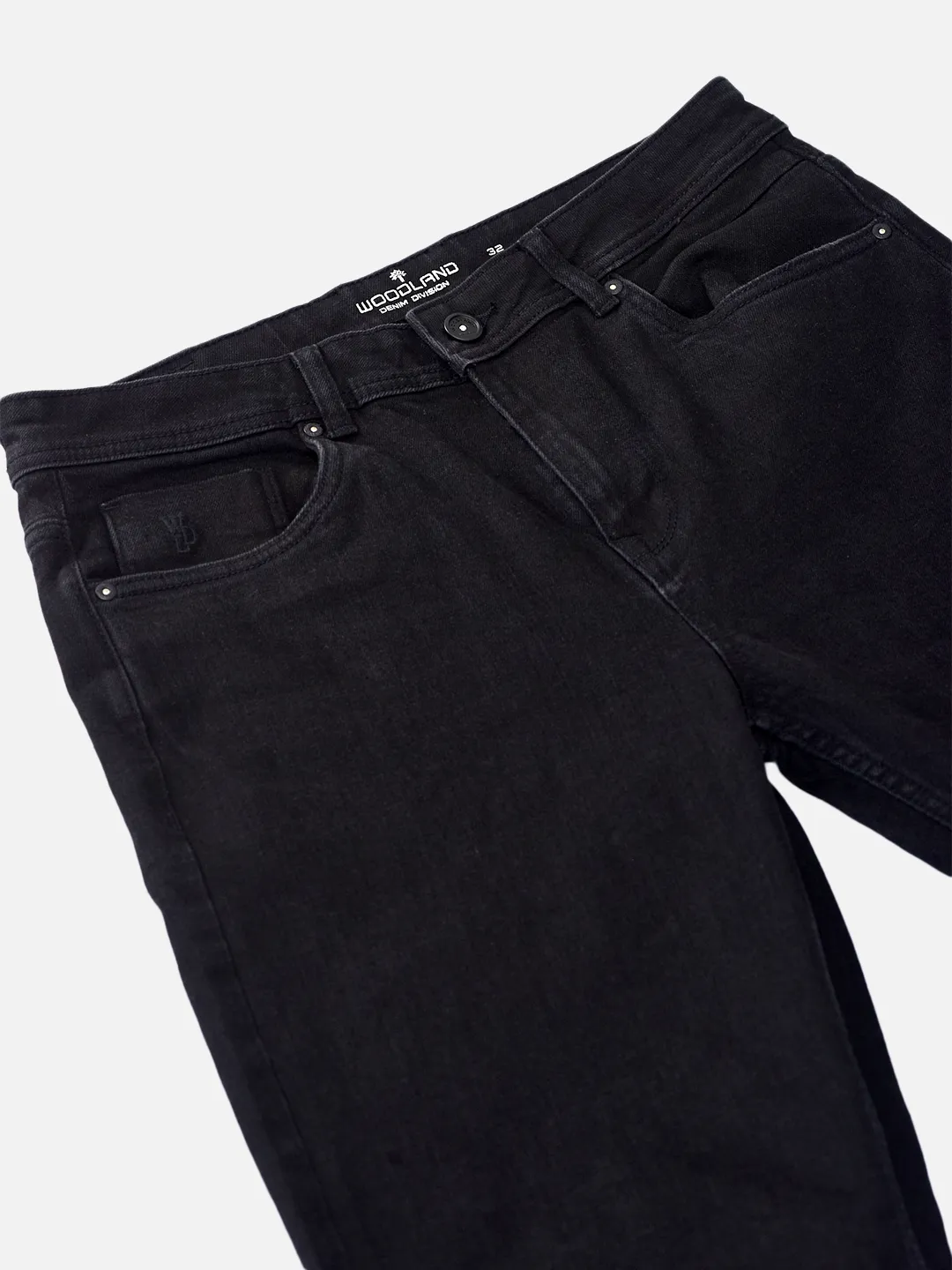 Woodland Men Plain Black Cotton Spandex  Denim Trousers 5