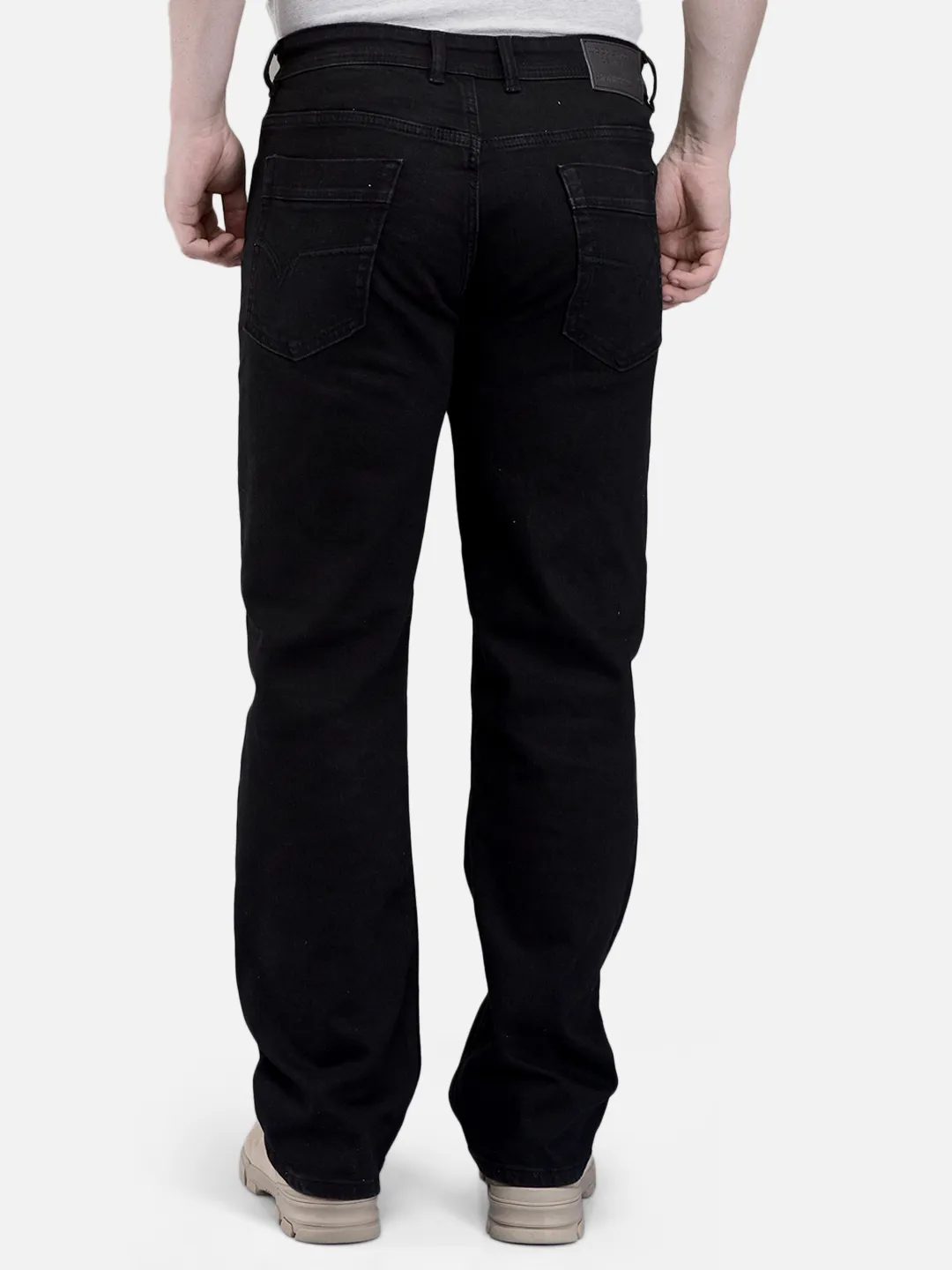 Woodland Men Plain Black Cotton Spandex  Denim Trousers 6