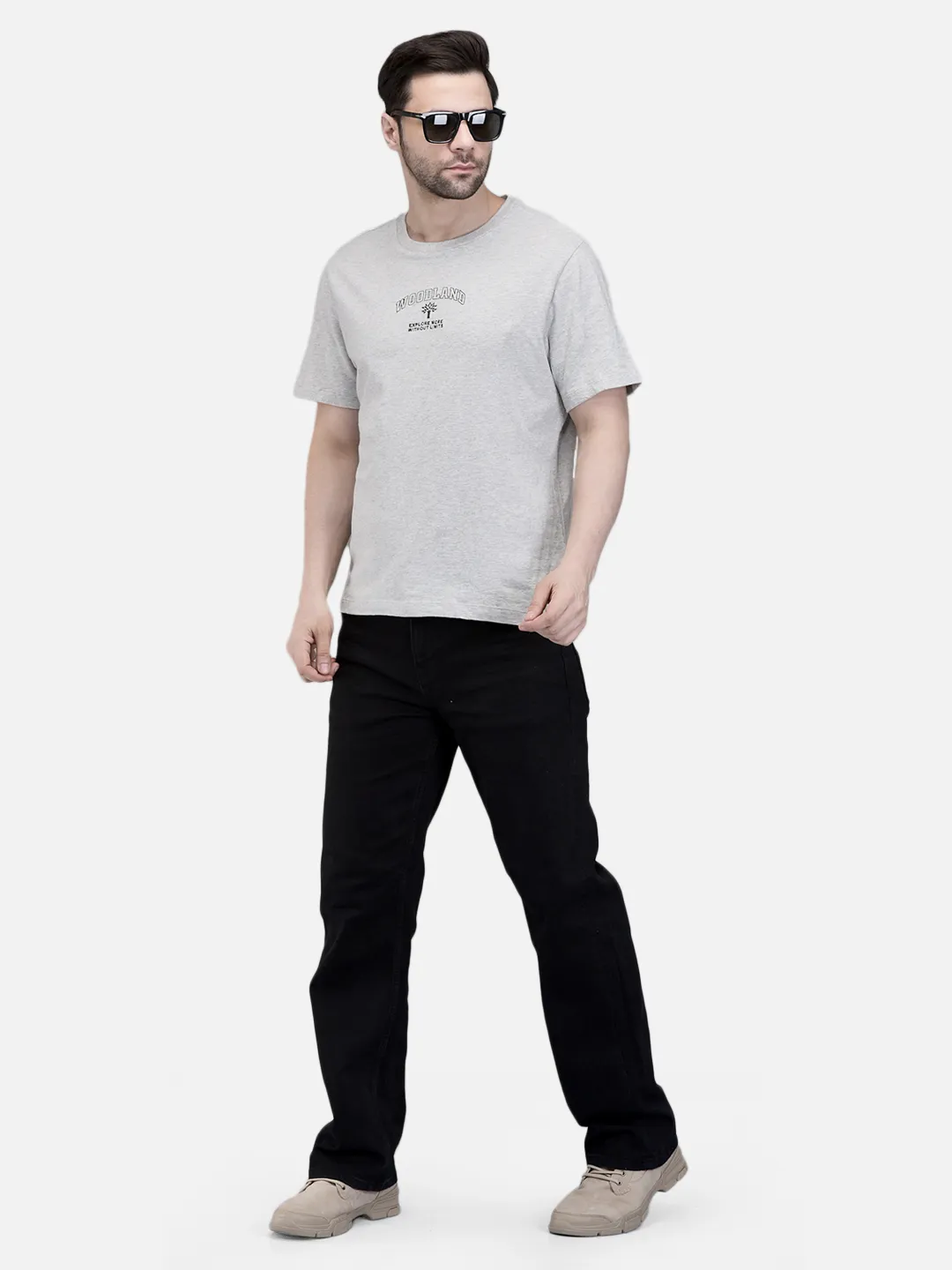Woodland Men Plain Black Cotton Spandex  Denim Trousers 7