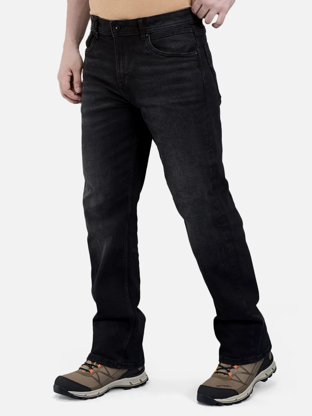 Woodland Men Washed Black Cotton Spandex  Denim Trousers 2
