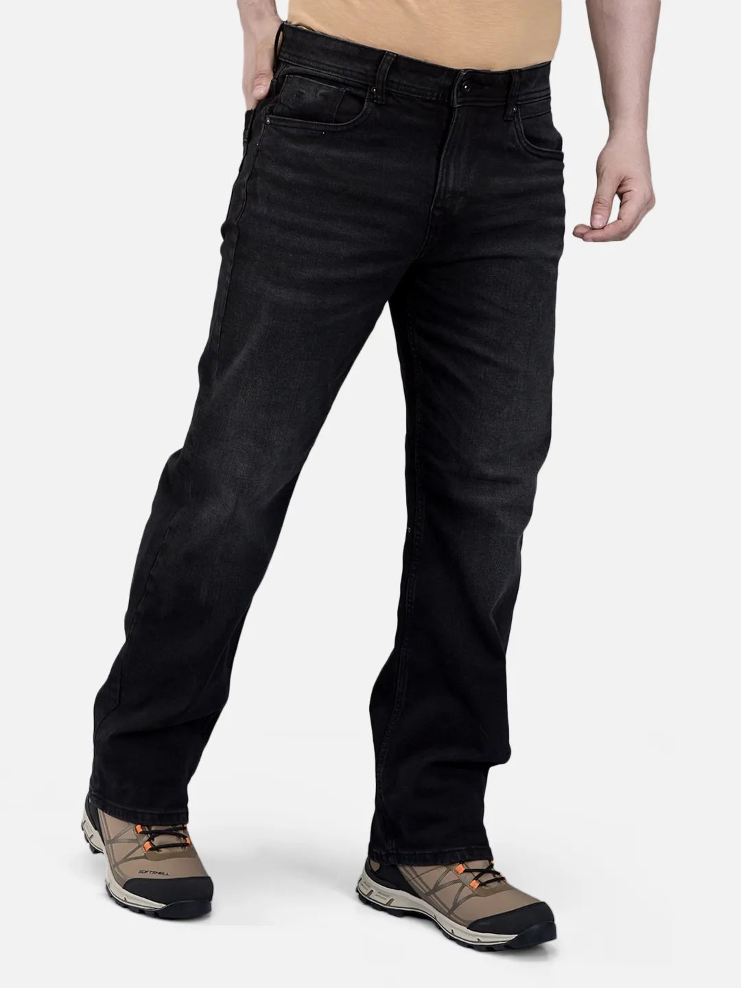 Woodland Men Washed Black Cotton Spandex  Denim Trousers 3