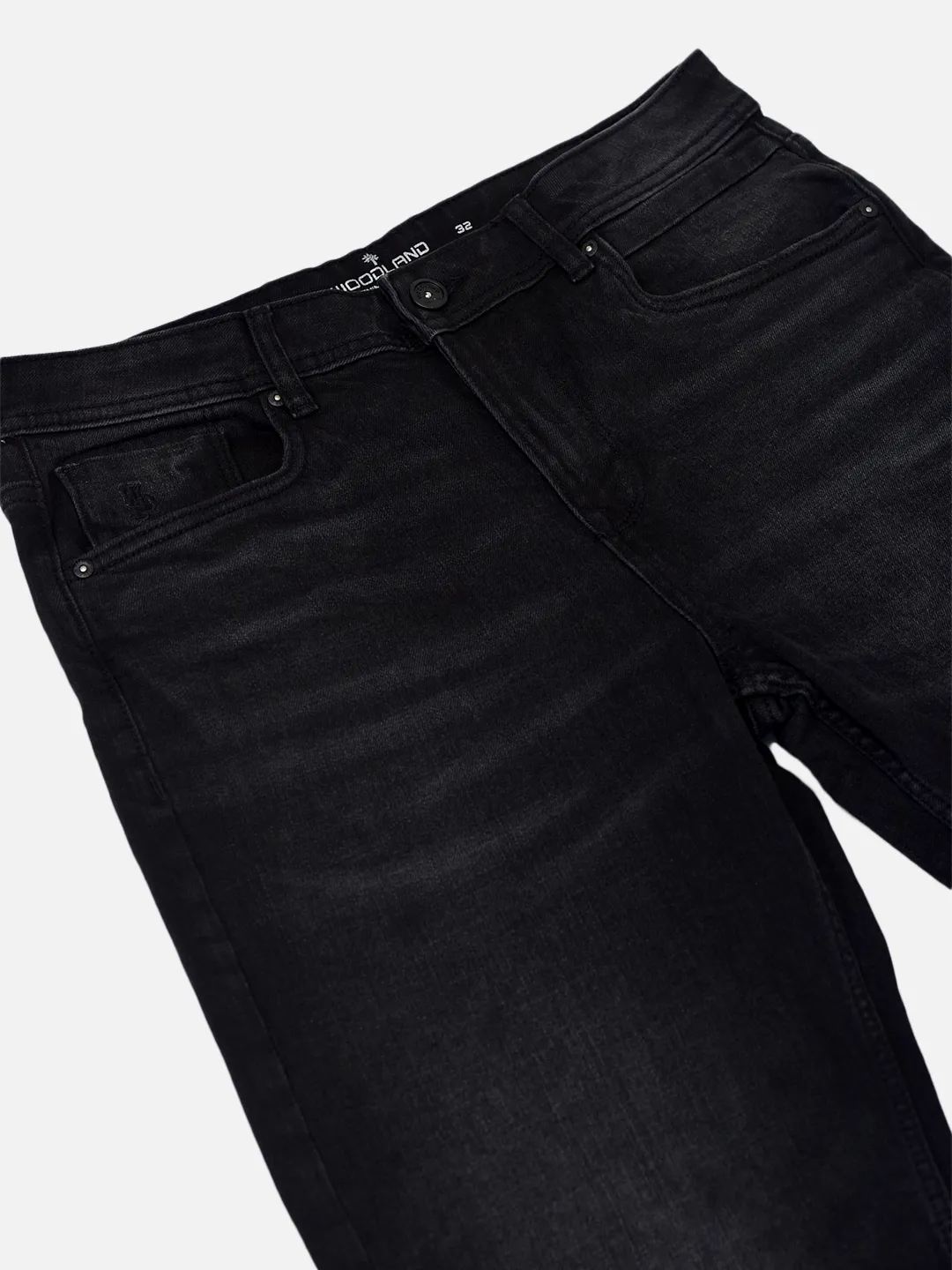Woodland Men Washed Black Cotton Spandex  Denim Trousers 5