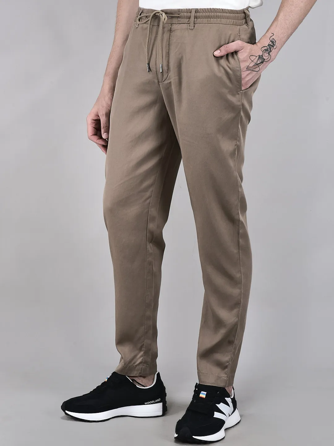 Woods Men Butternut Brown Lyocell Linen Comfort Fit Chinos - Thumbnail 3