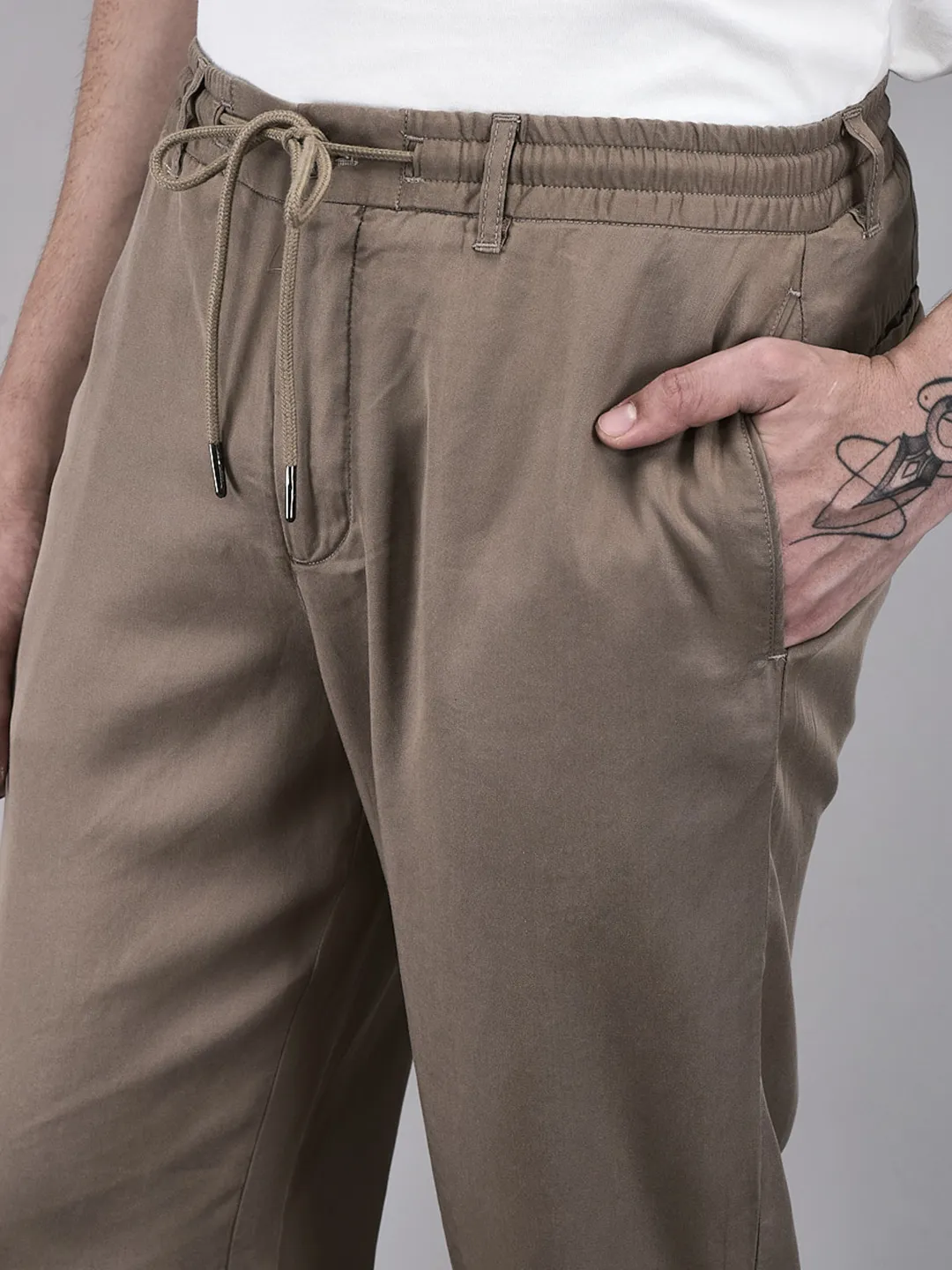 Woods Men Butternut Brown Lyocell Linen Comfort Fit Chinos - Thumbnail 4