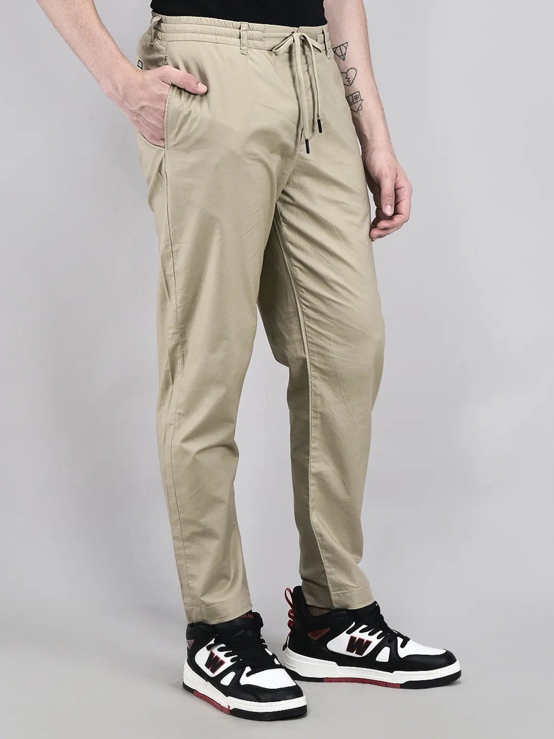Woods Men Oatmeal Lyocell Linen Comfort Fit Chinos - Thumbnail 2