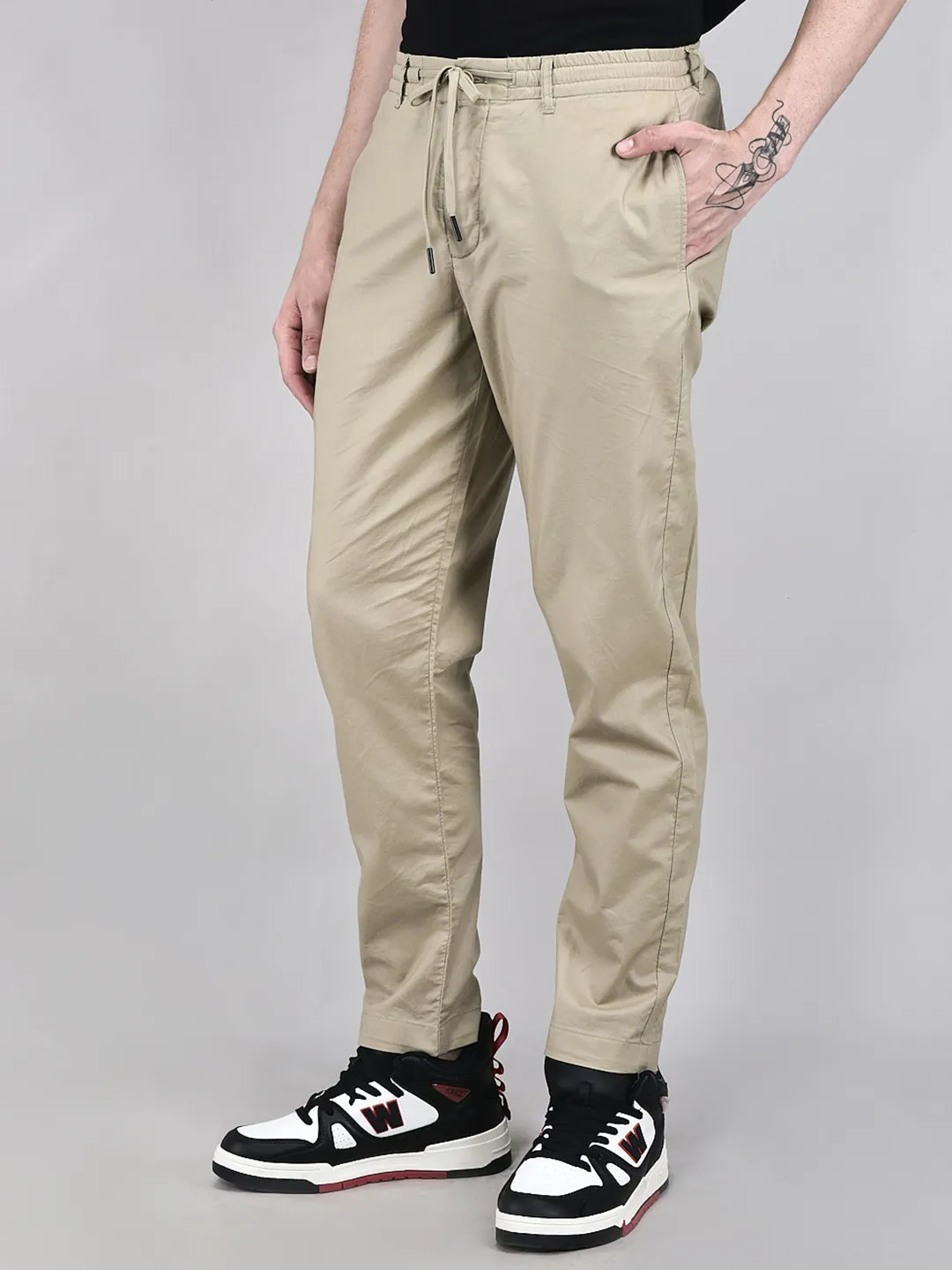 Woods Men Oatmeal Lyocell Linen Comfort Fit Chinos - Thumbnail 3