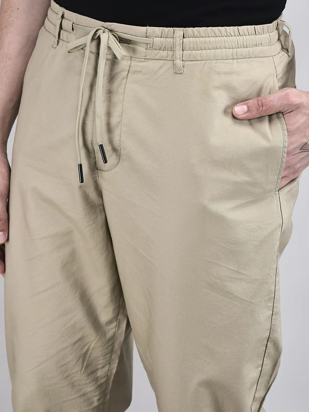 Woods Men Oatmeal Lyocell Linen Comfort Fit Chinos - Thumbnail 4