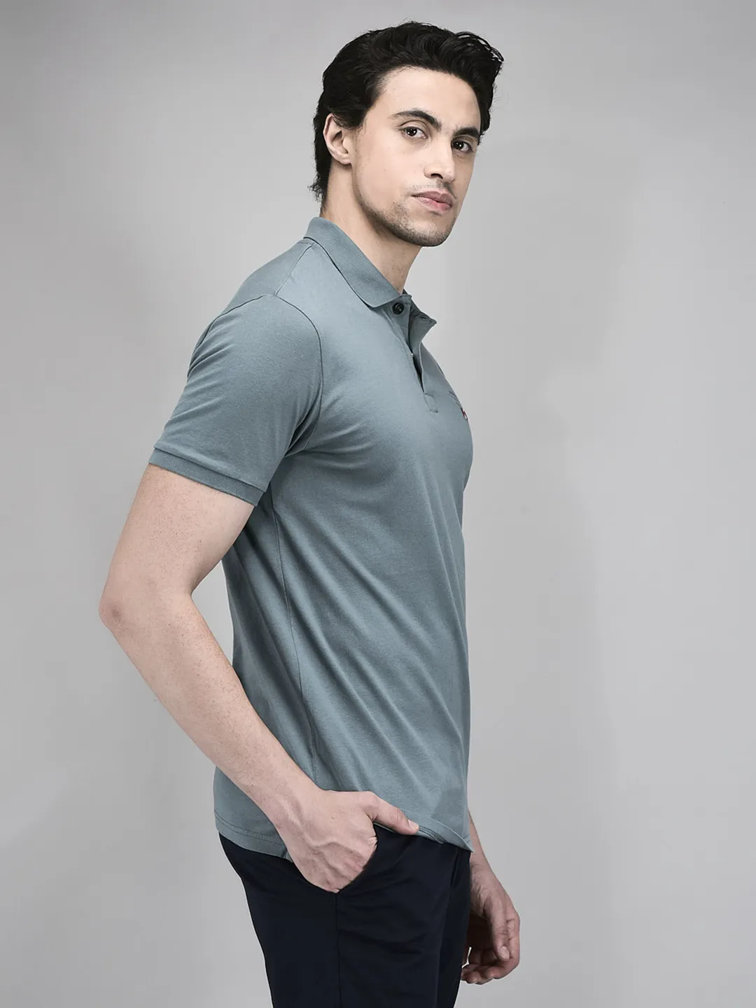 Woodland Men Grey Cotton HS Polo T-Shirt - Thumbnail 2