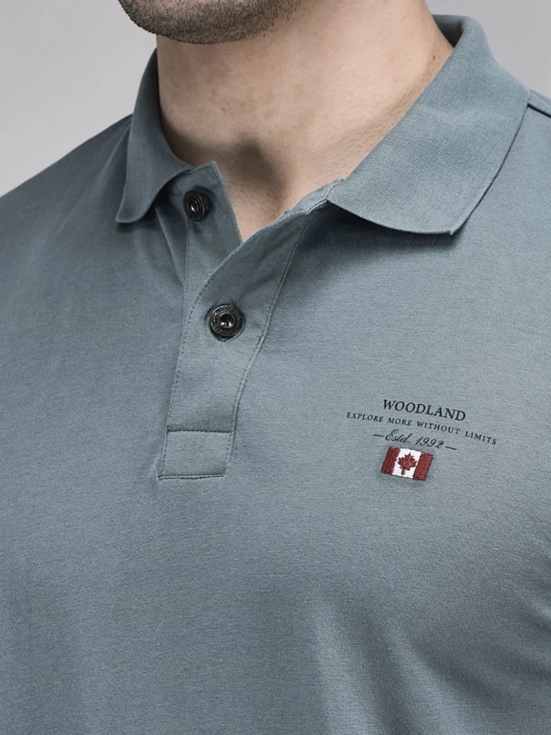 Woodland Men Grey Cotton HS Polo T-Shirt - Thumbnail 4
