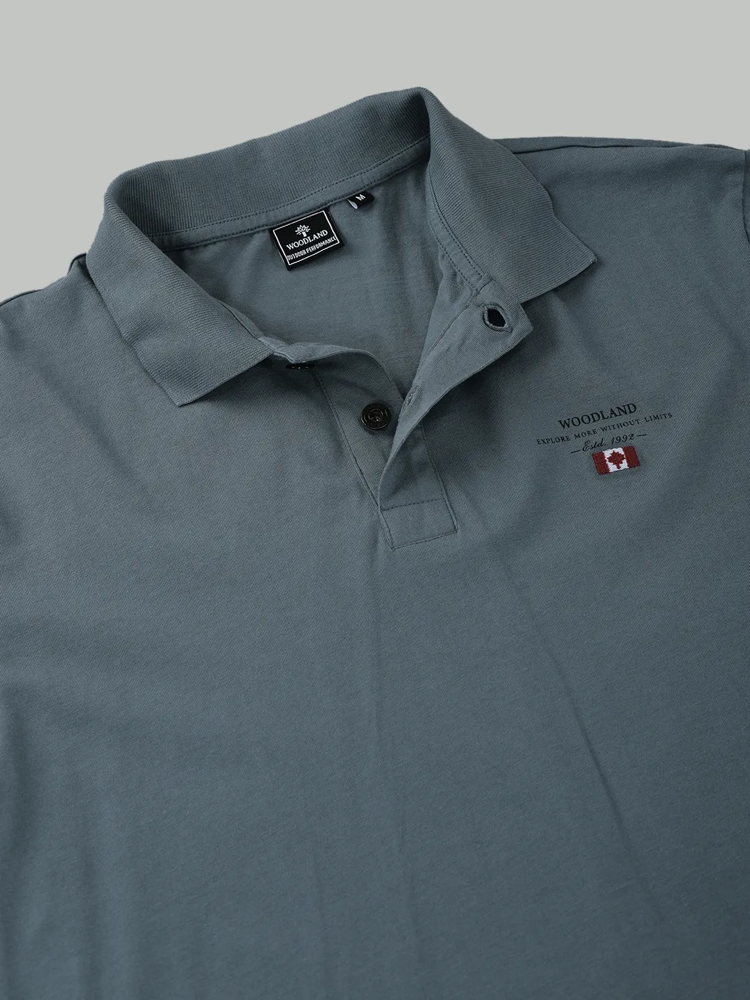 Woodland Men Grey Cotton HS Polo T-Shirt - Thumbnail 5