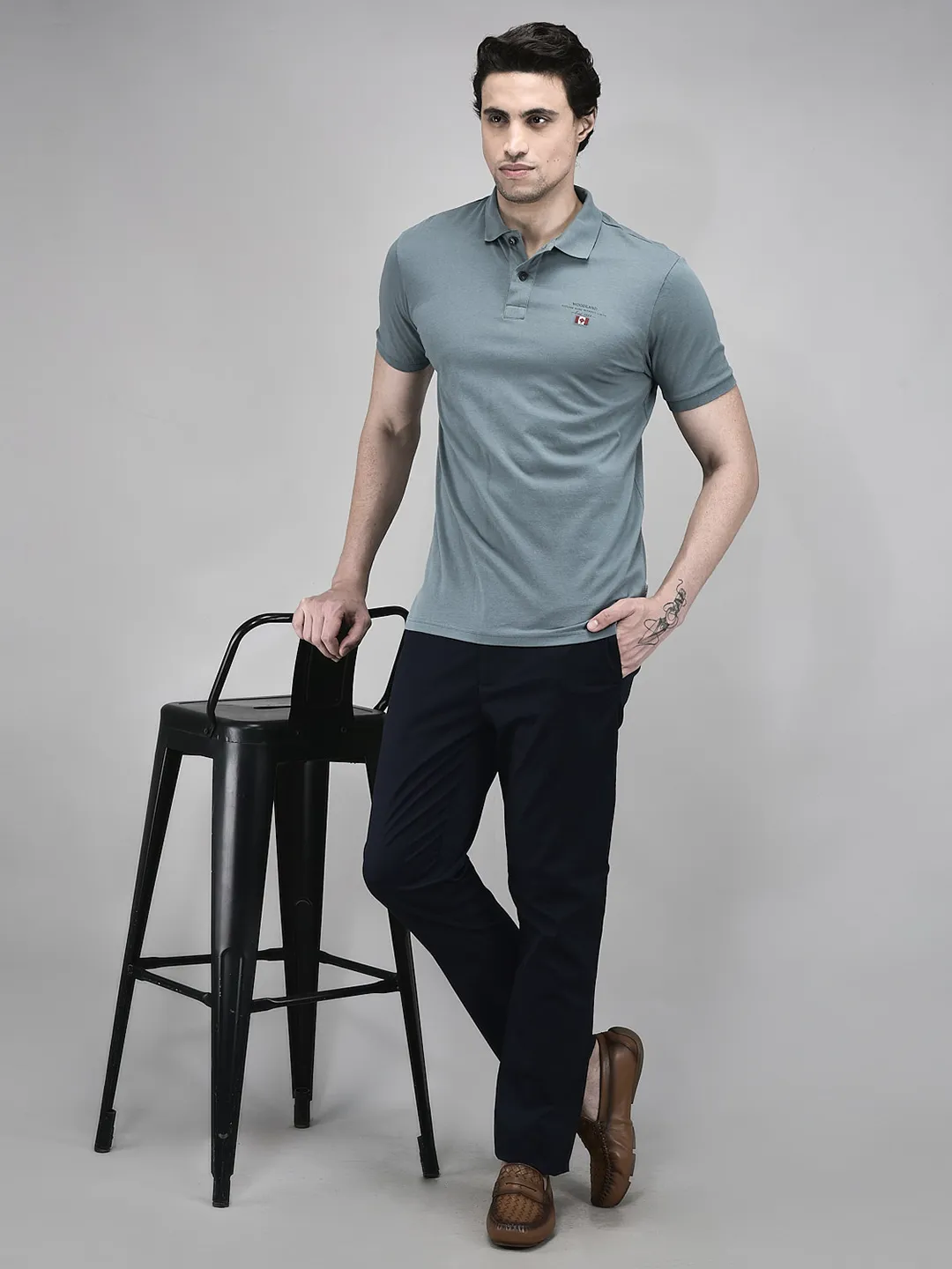Woodland Men Grey Cotton HS Polo T-Shirt - Thumbnail 7