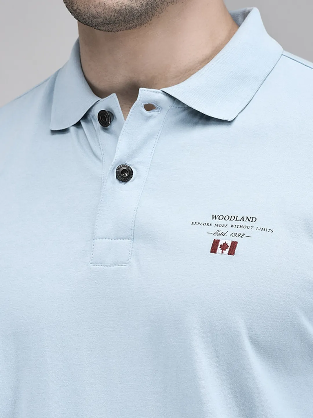 Woodland Men Sky Blue Cotton HS Polo T-Shirt - Thumbnail 4