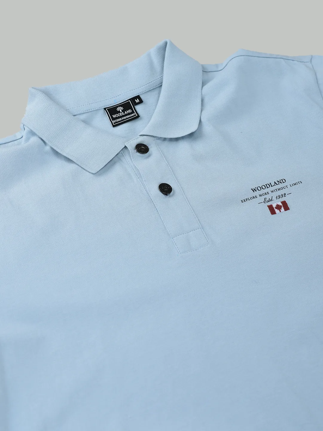 Woodland Men Sky Blue Cotton HS Polo T-Shirt - Thumbnail 5