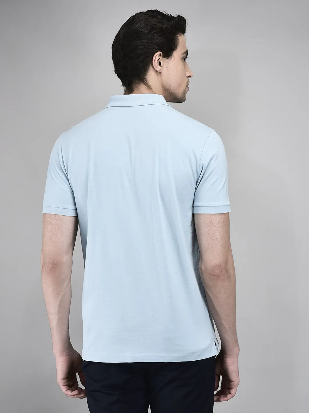 Woodland Men Sky Blue Cotton HS Polo T-Shirt - Thumbnail 6