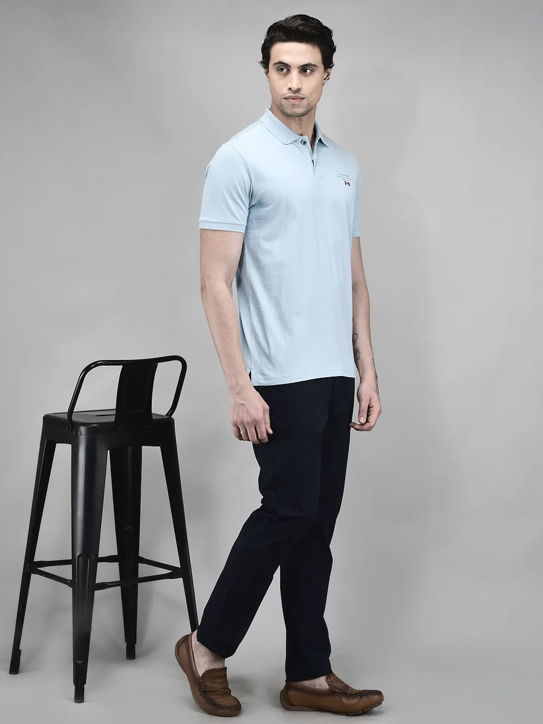 Woodland Men Sky Blue Cotton HS Polo T-Shirt - Thumbnail 7