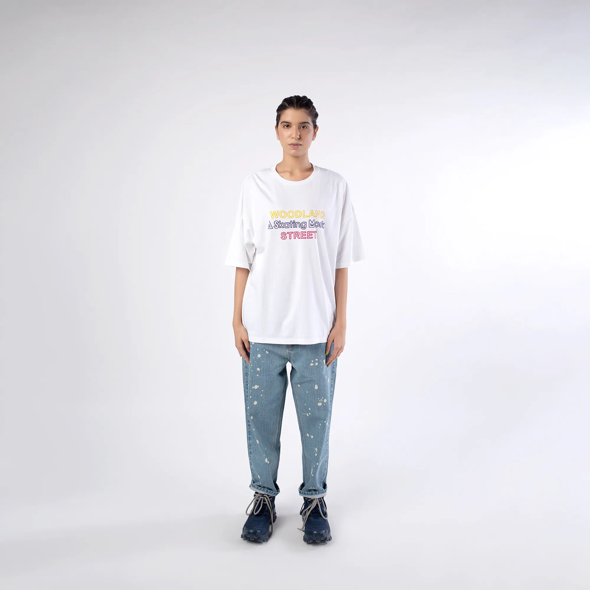 Street White Round Neck Printed T-Shirt - Thumbnail 3