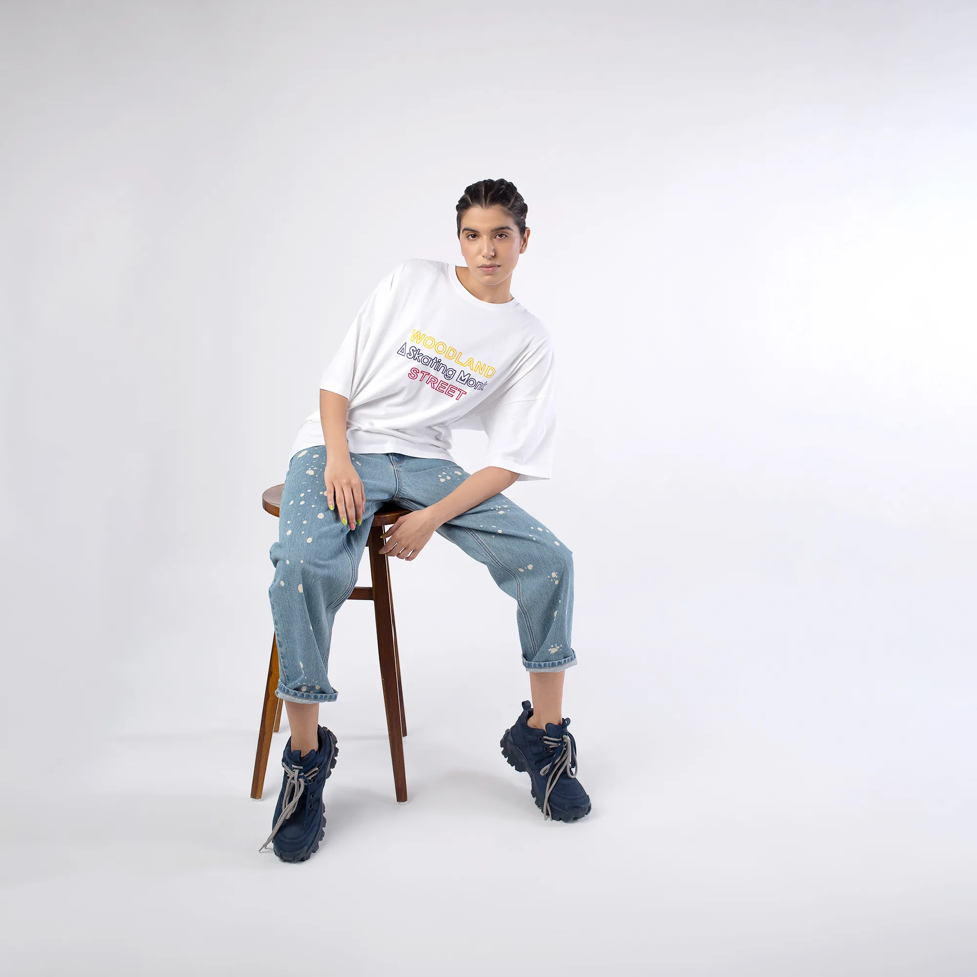 Street White Round Neck Printed T-Shirt - Thumbnail 10