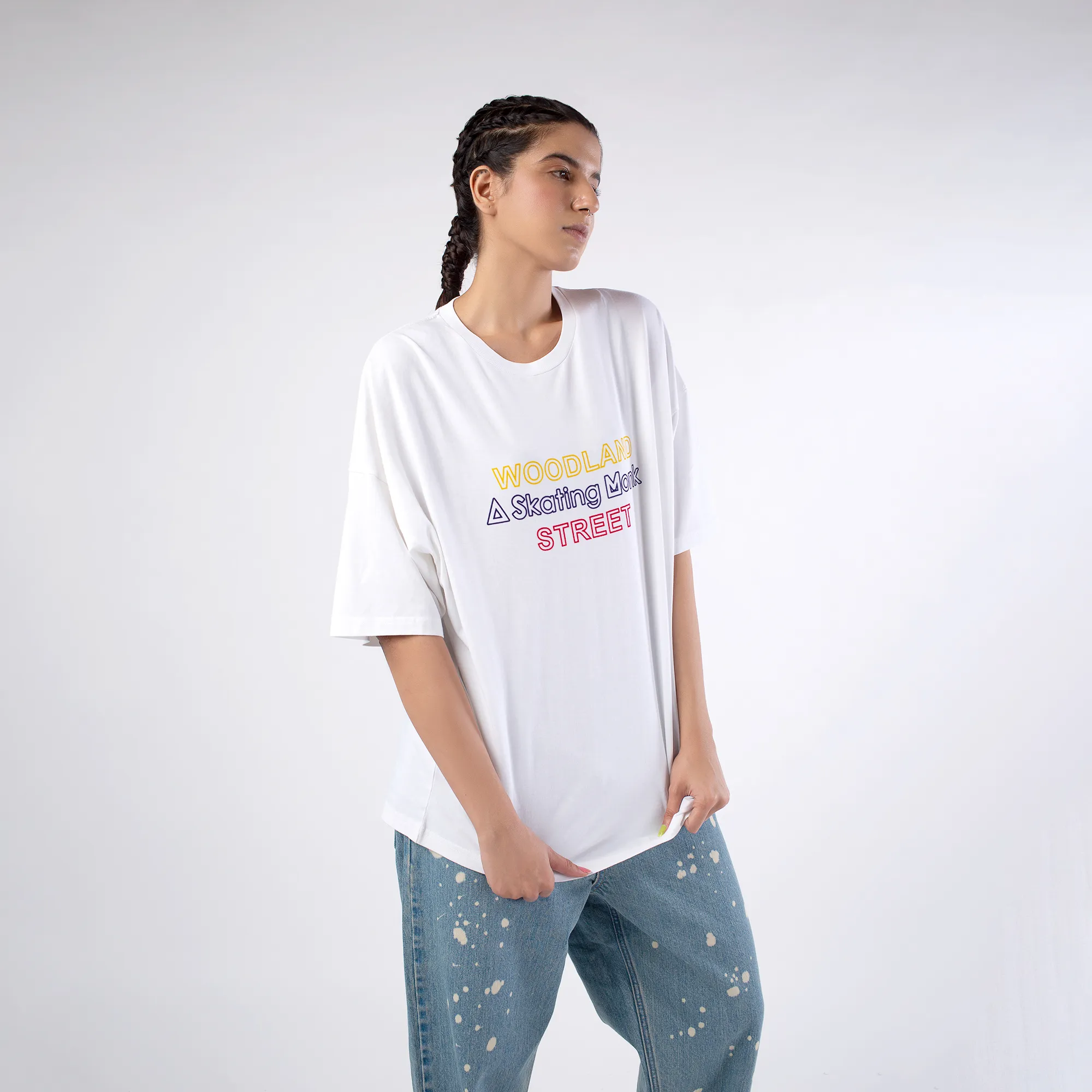 Street White Round Neck Printed T-Shirt - Thumbnail 11