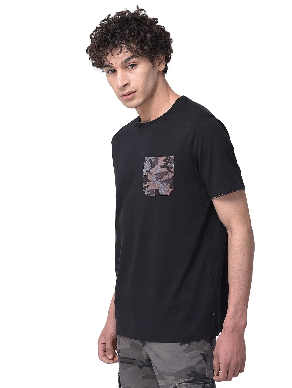 Black ecru neck t-shirt - Thumbnail 5