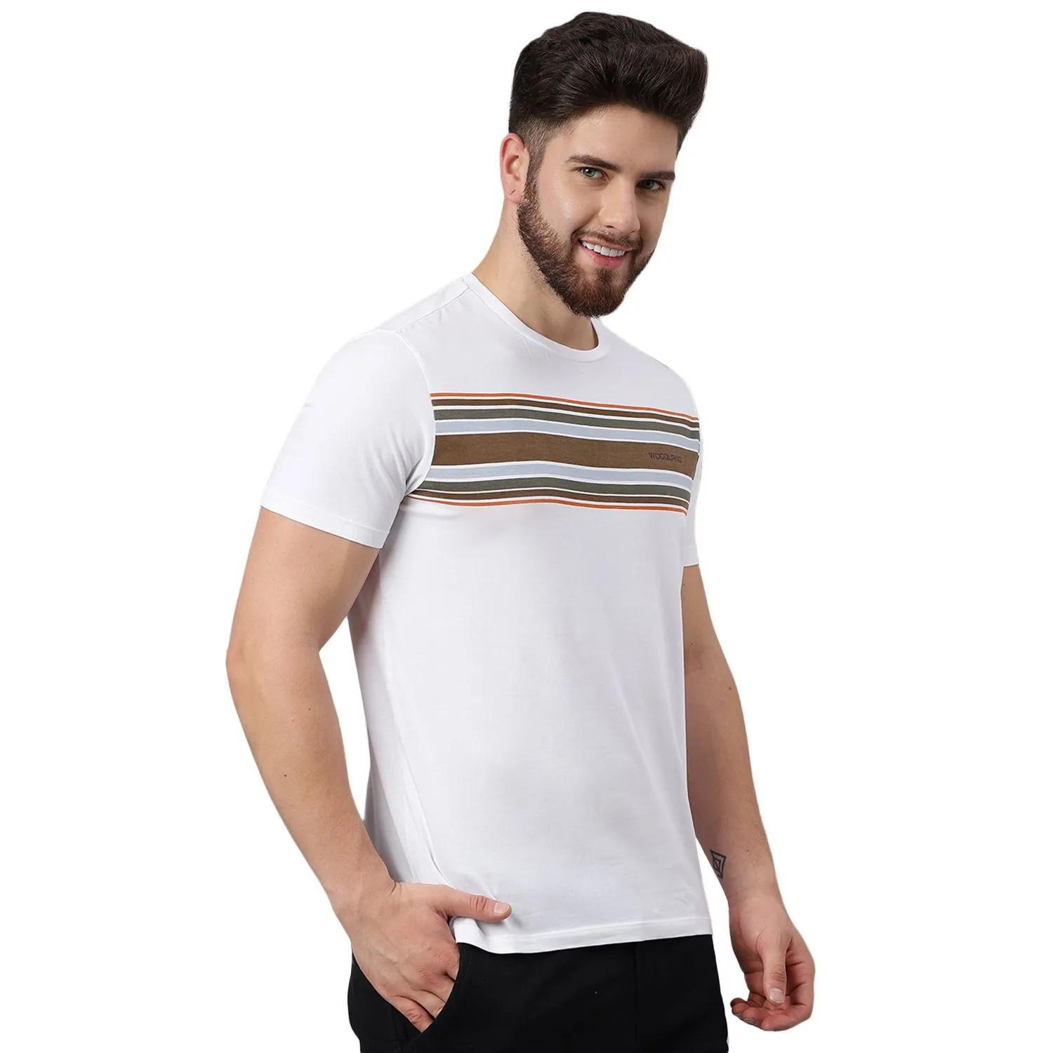 White crew neck t-shirt for men - Thumbnail 4