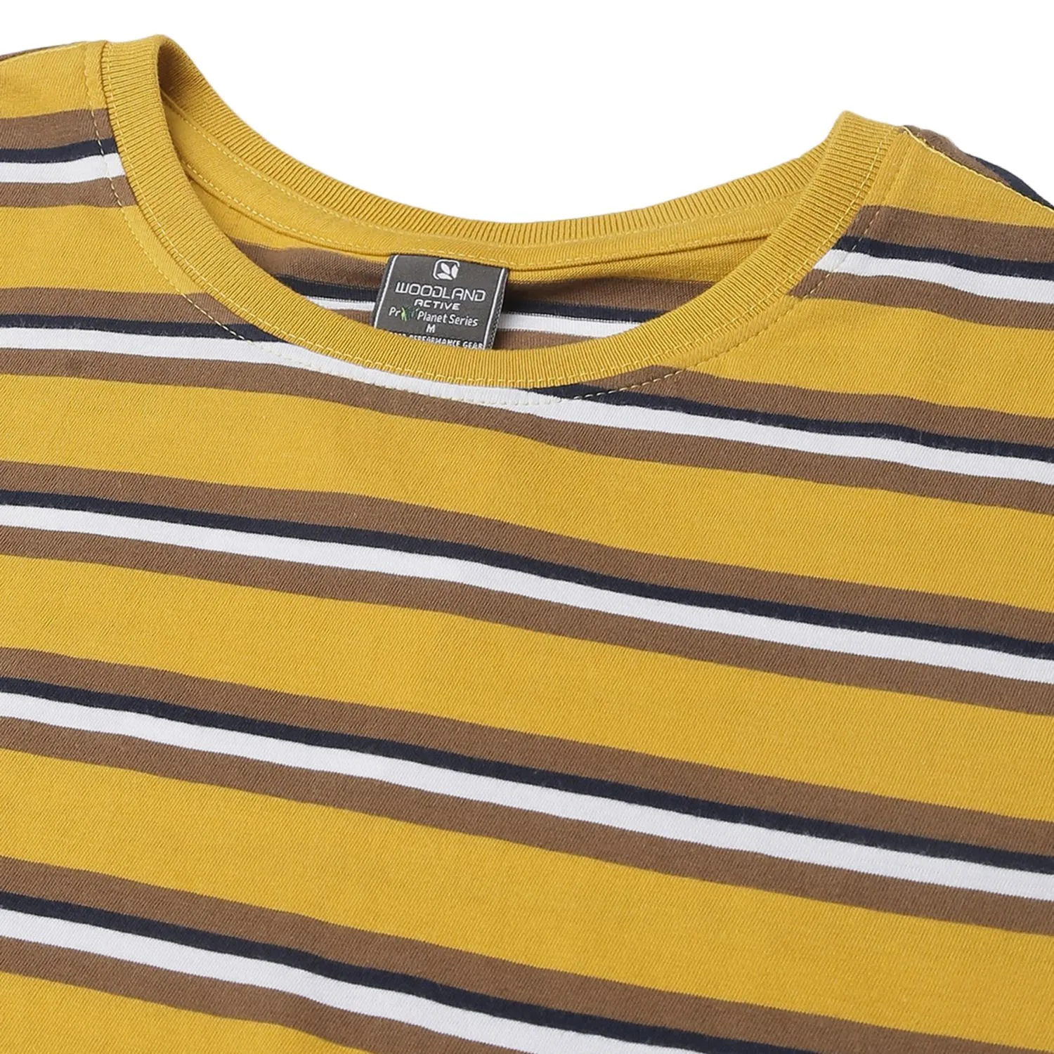 Mustard multi striped crew neck t-shirt - Thumbnail 2