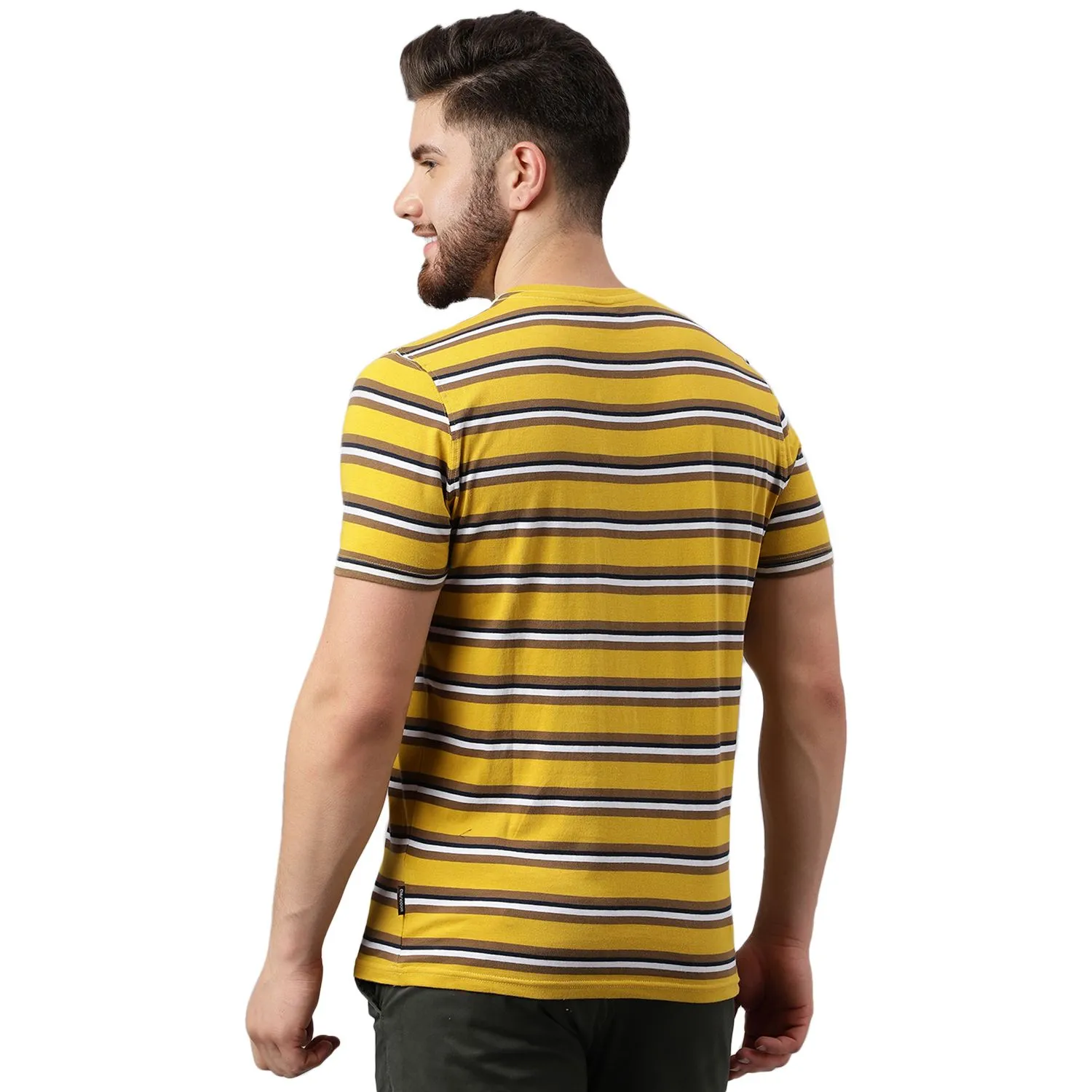 Mustard multi striped crew neck t-shirt - Thumbnail 6