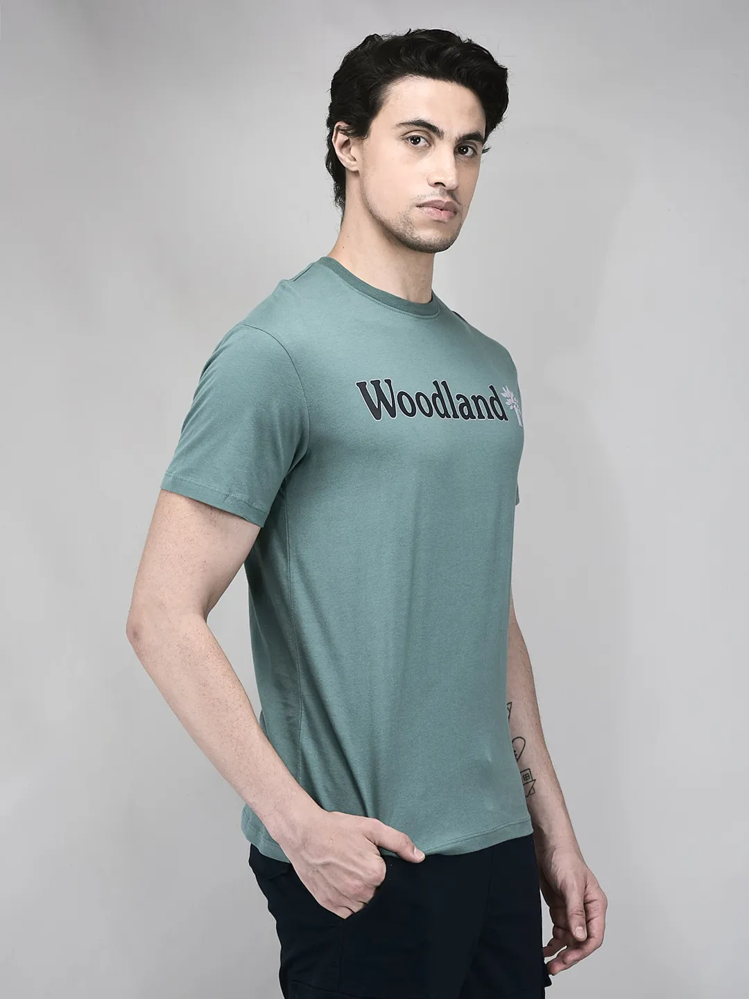 Woodland Jasper Green Round Neck Tshirt - Thumbnail 3