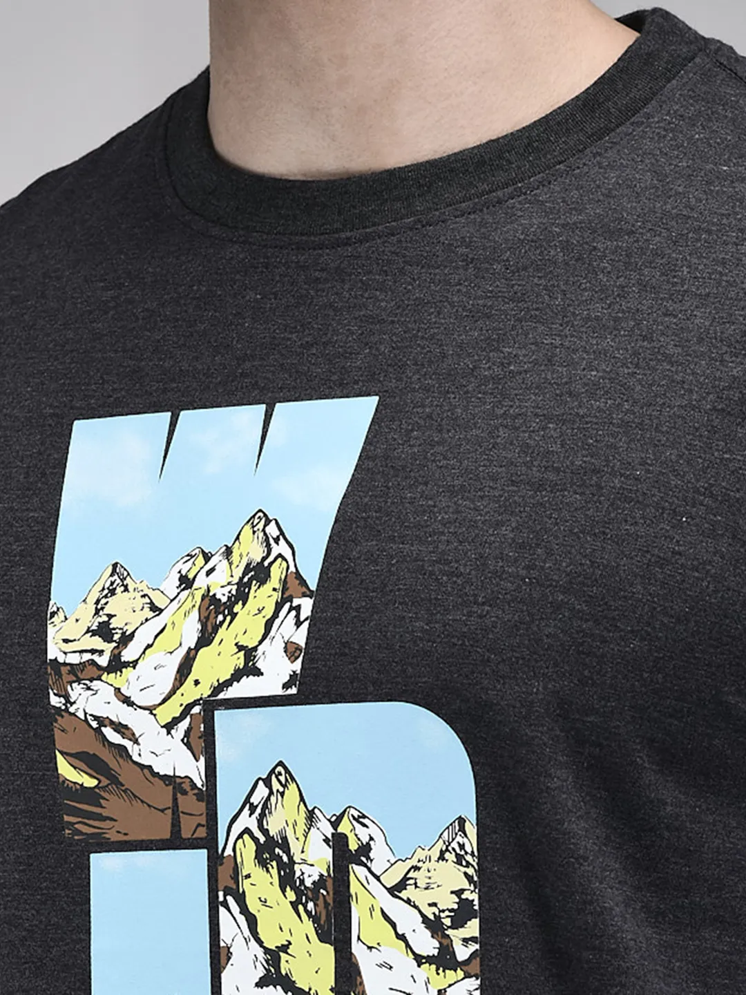 Woodland Men Charcoal Graphic Cotton Polyester T-Shirt - Thumbnail 4