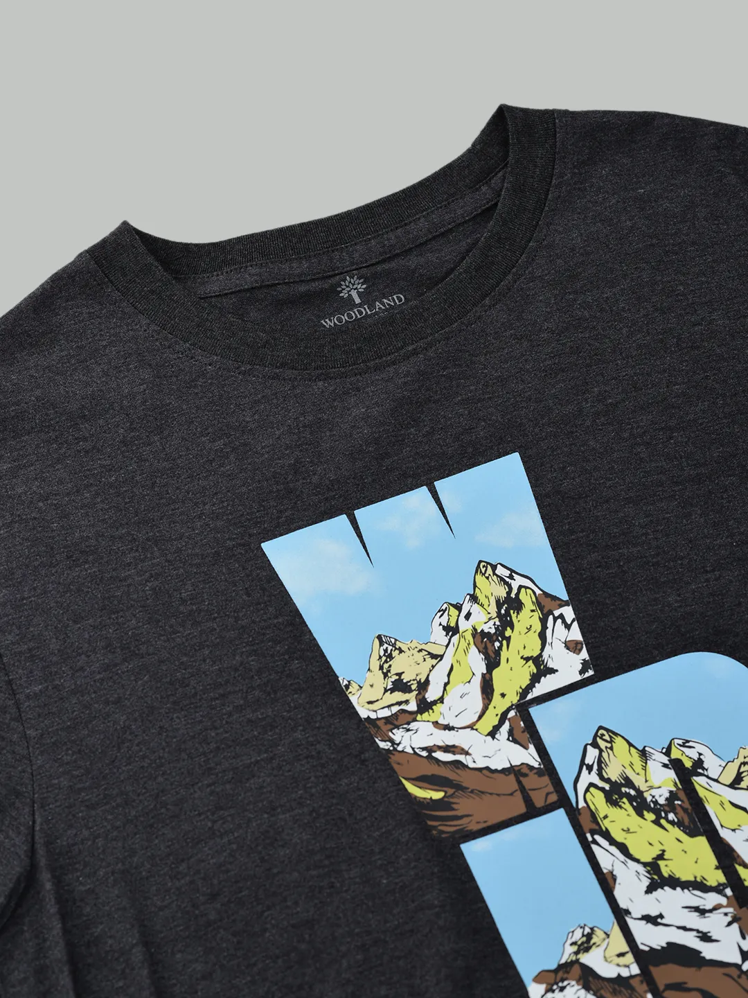 Woodland Men Charcoal Graphic Cotton Polyester T-Shirt - Thumbnail 5