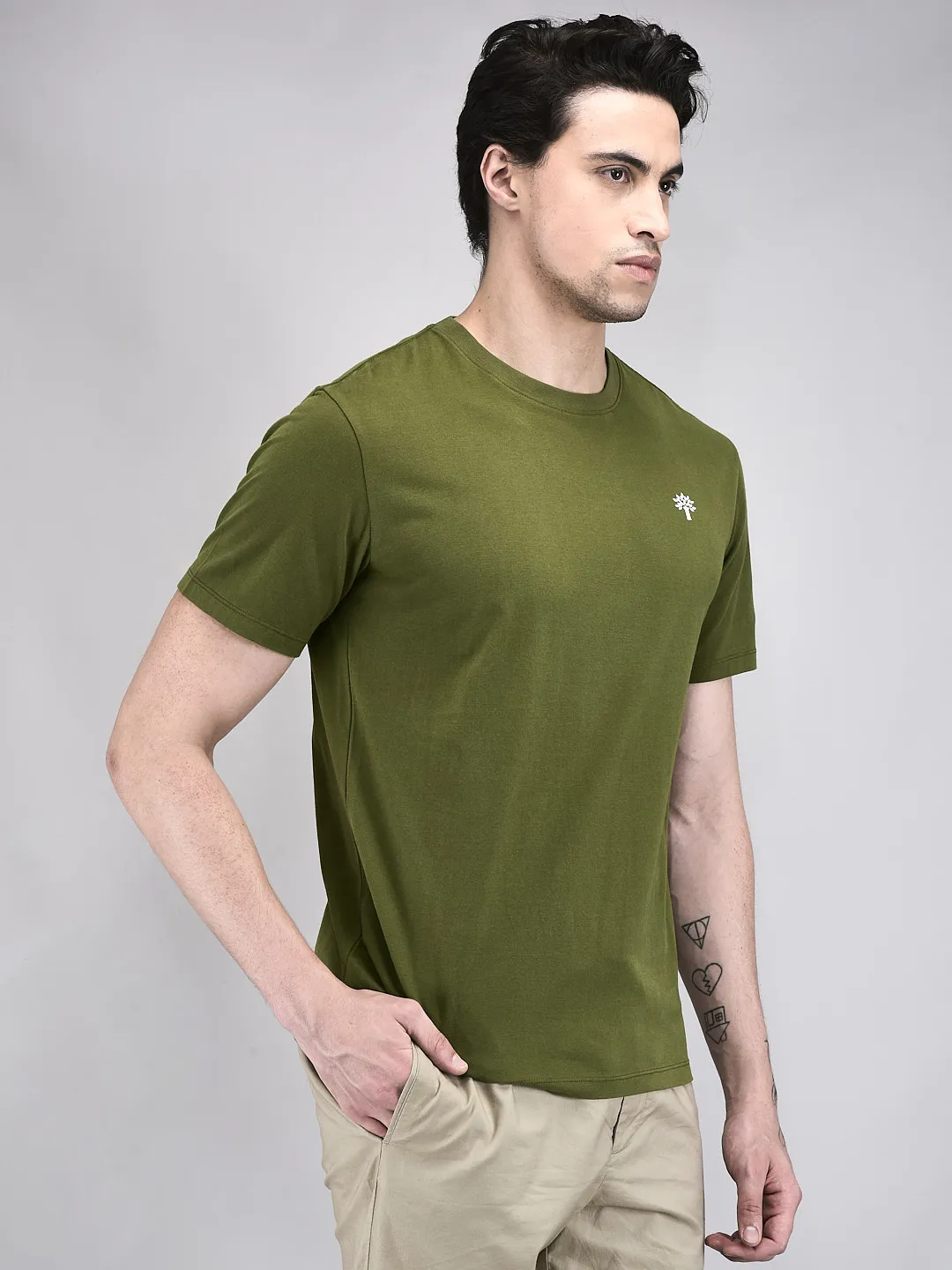 Men Avocado Cotton Crew Neck T-Shirt - Thumbnail 4