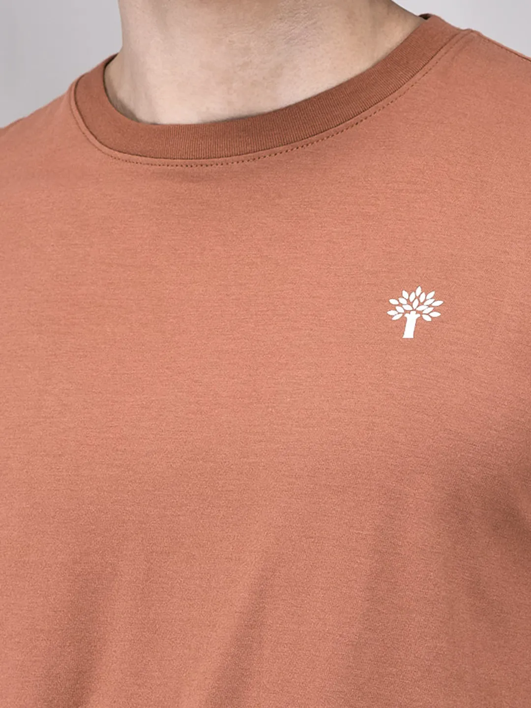 Men Rust Cotton Crew Neck T-Shirt - Thumbnail 4