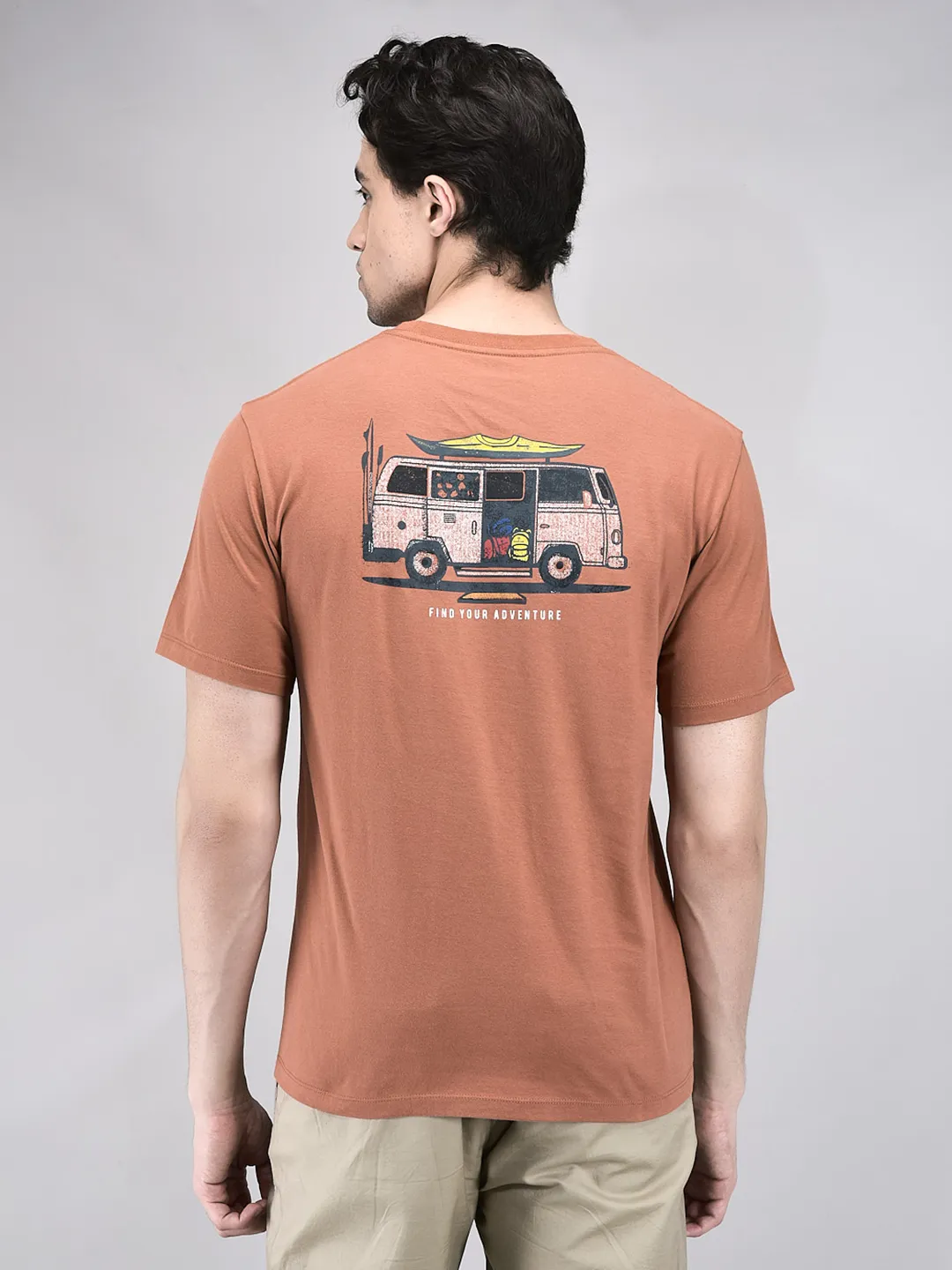 Men Rust Cotton Crew Neck T-Shirt - Thumbnail 6