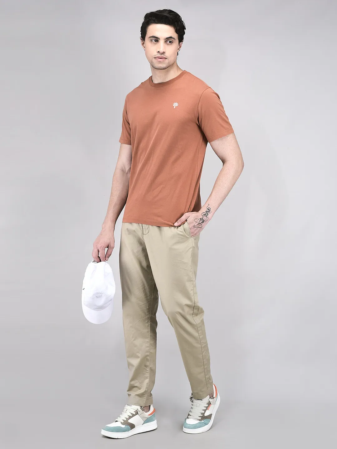 Men Rust Cotton Crew Neck T-Shirt - Thumbnail 7