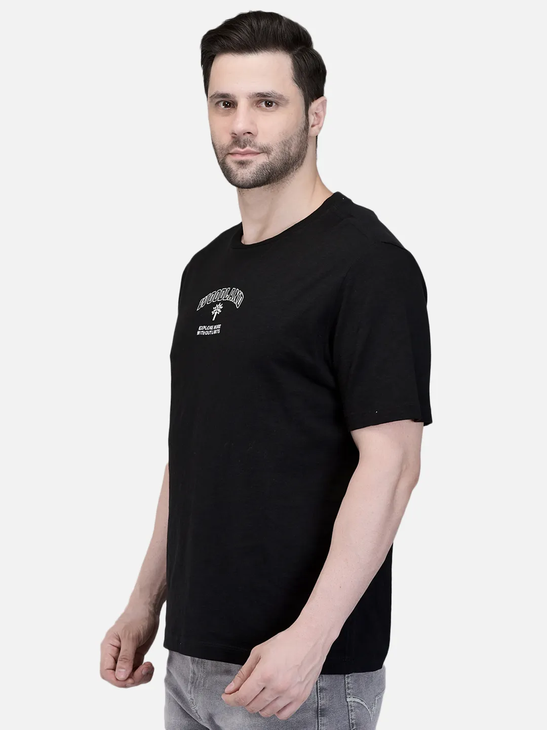 Men Black Signature Print Crew Neck T-Shirt 2