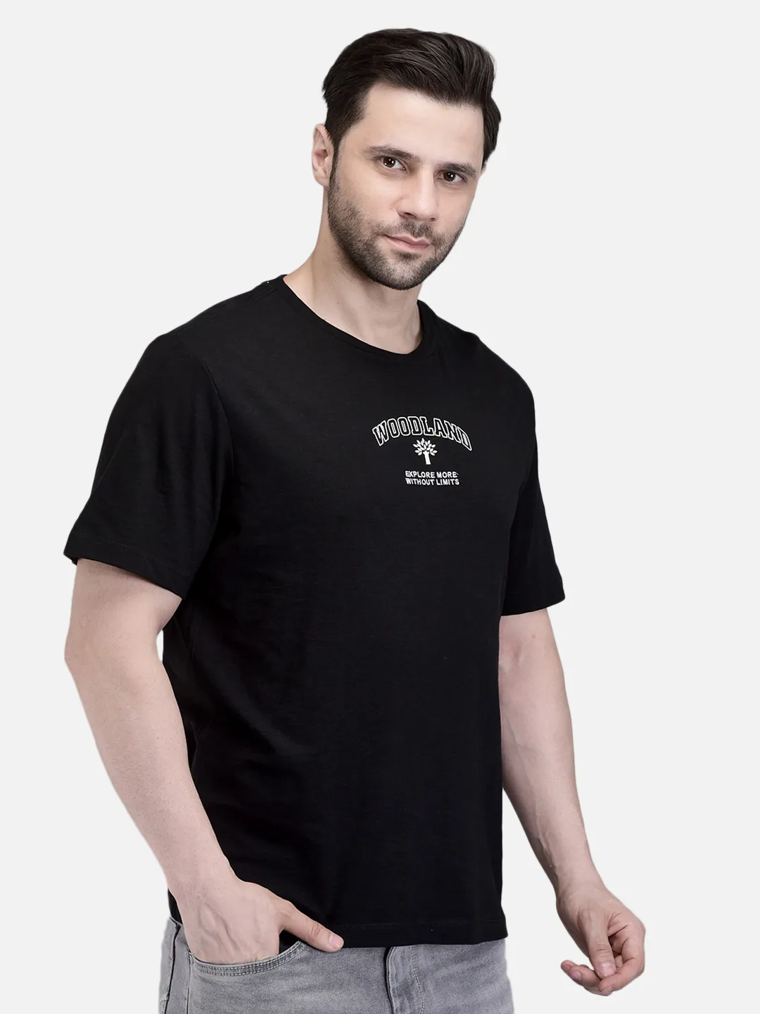 Men Black Signature Print Crew Neck T-Shirt 3