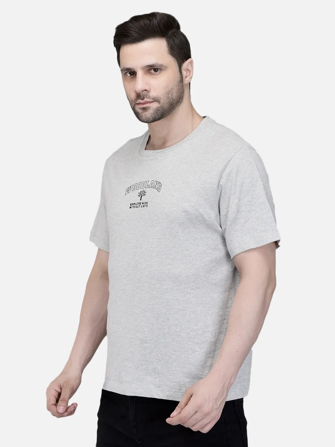 Men Grey Signature Print Crew Neck T-Shirt 2