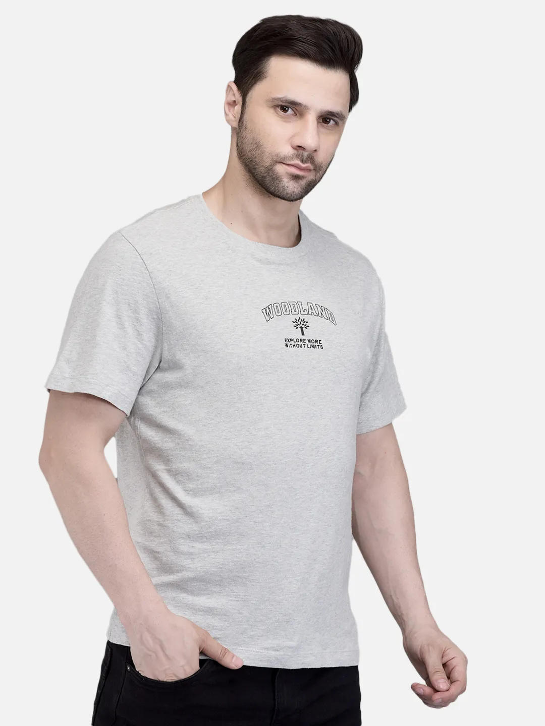 Men Grey Signature Print Crew Neck T-Shirt 3