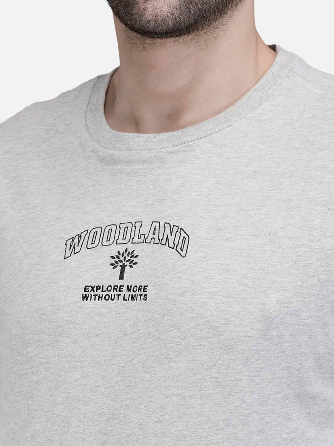 Men Grey Signature Print Crew Neck T-Shirt 4