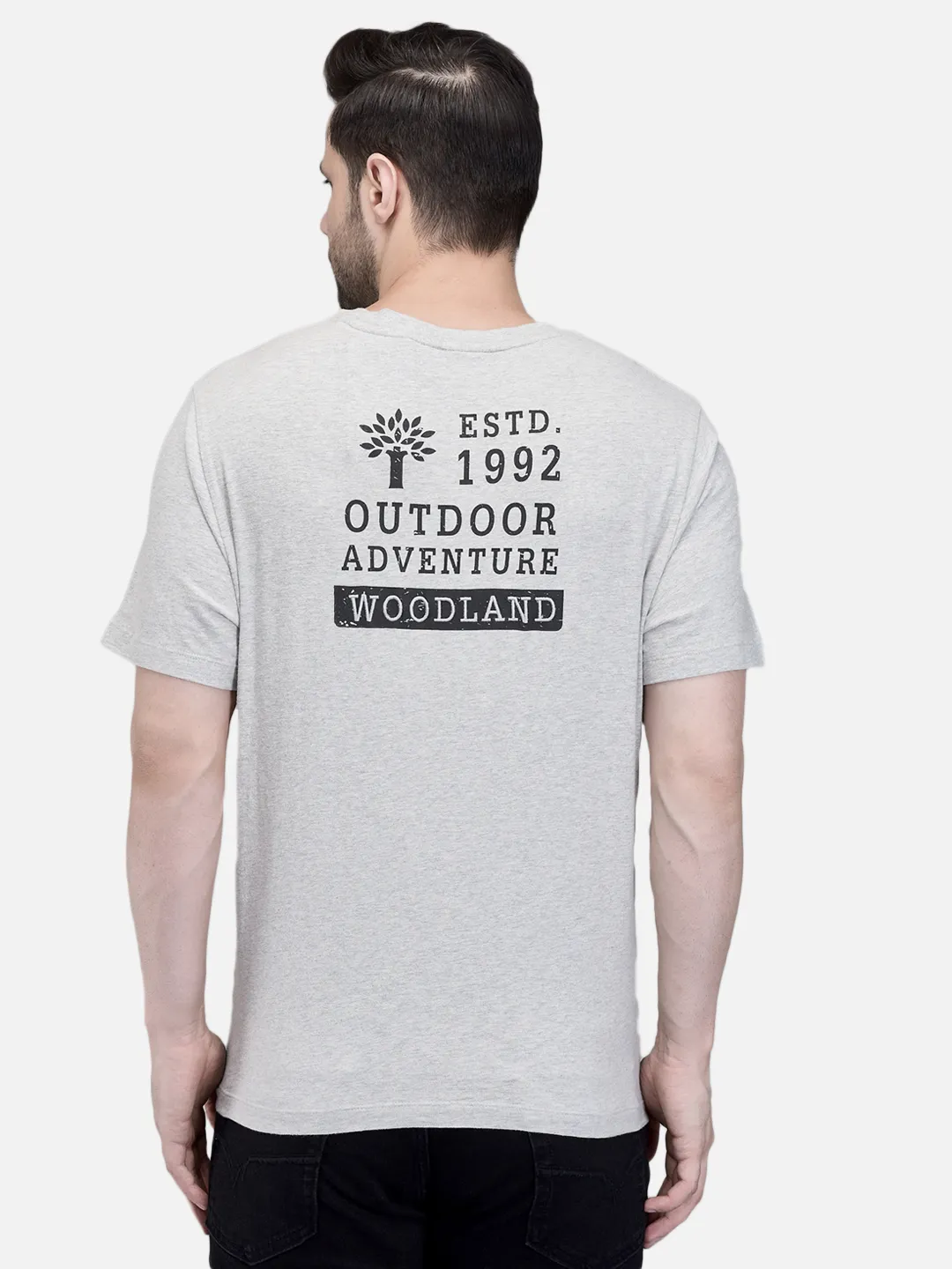 Men Grey Signature Print Crew Neck T-Shirt 6