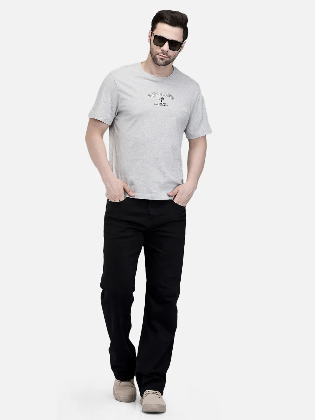 Men Grey Signature Print Crew Neck T-Shirt 7