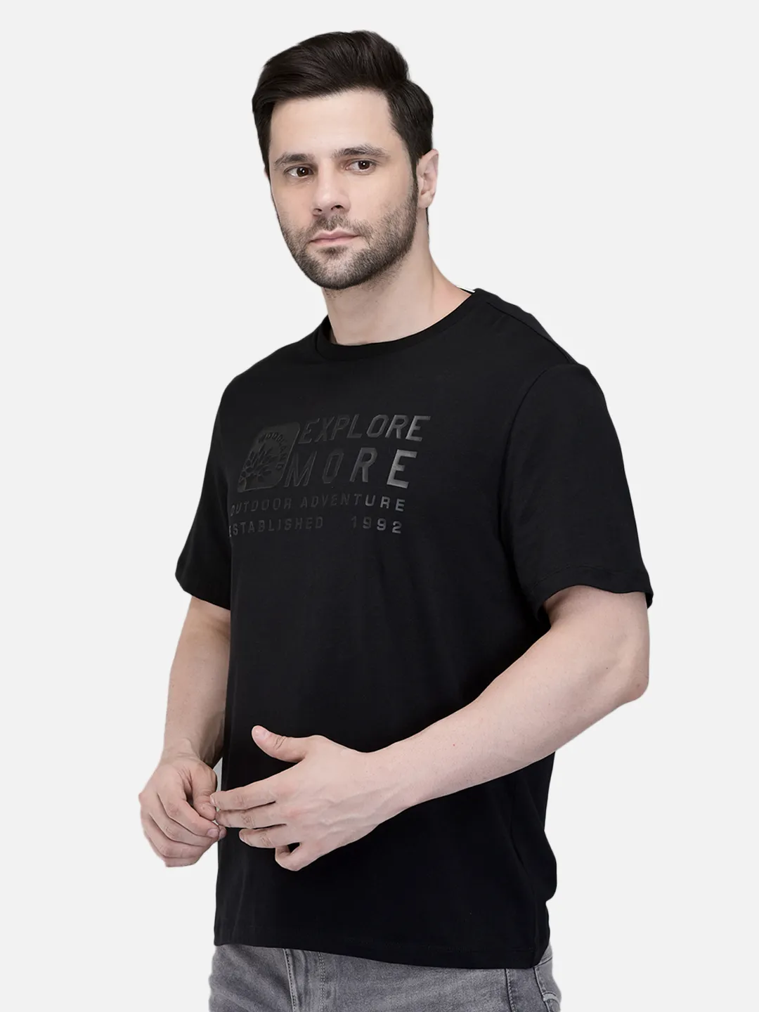 Men Black Cotton Crew Neck Graphic T-Shirt 2