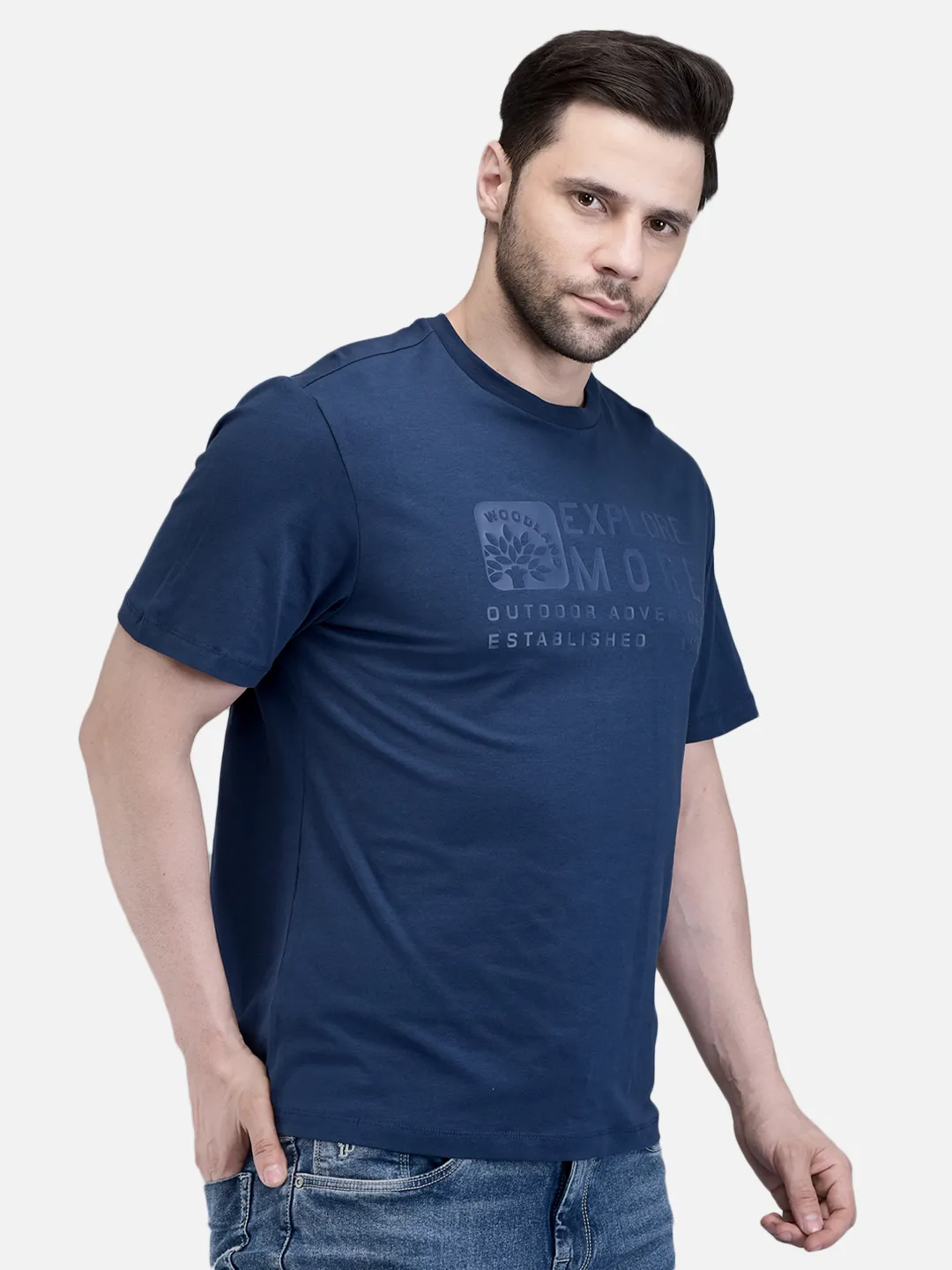 Men Blue Cotton Crew Neck Graphic T-Shirt 3