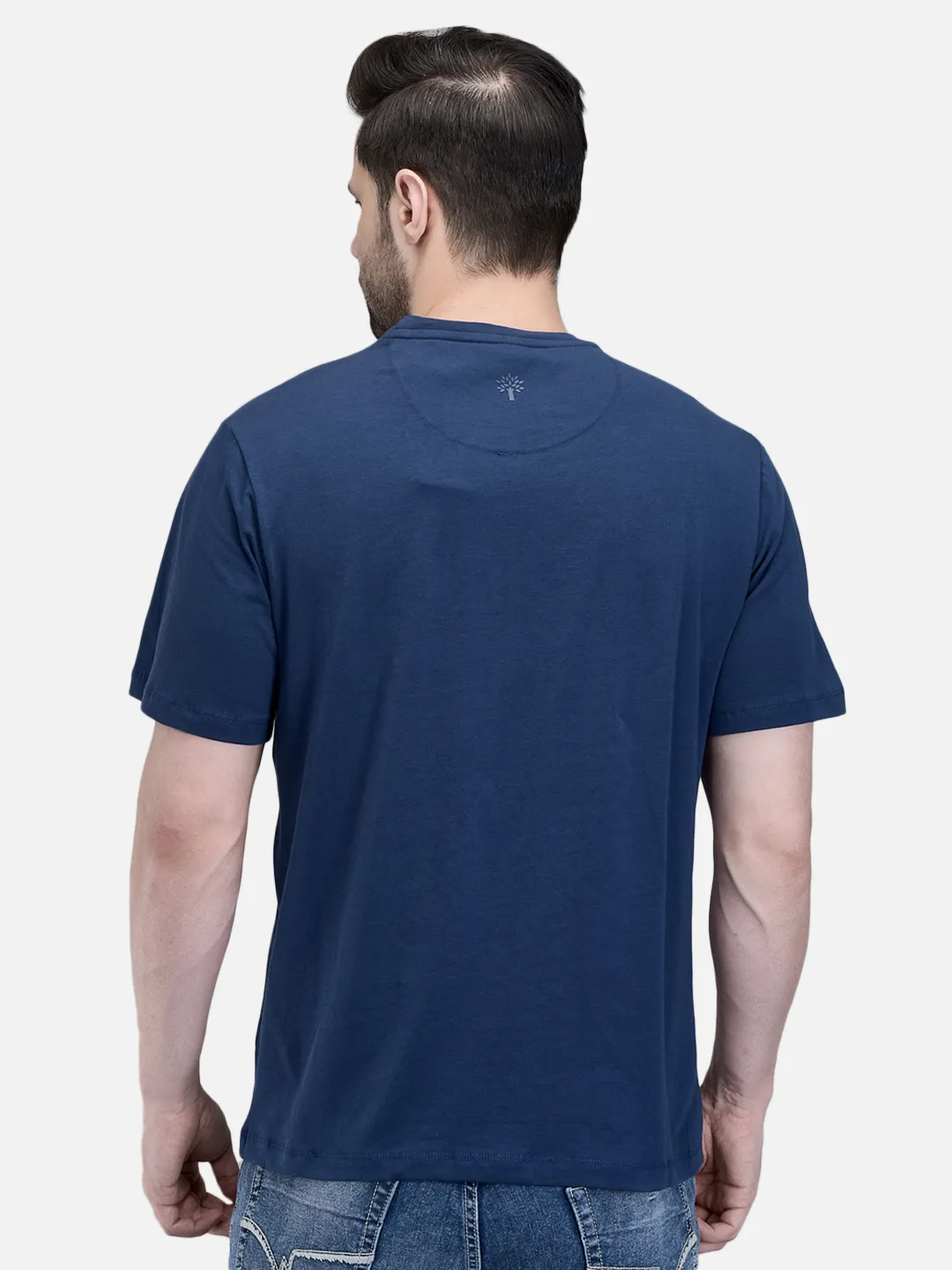 Men Blue Cotton Crew Neck Graphic T-Shirt 6