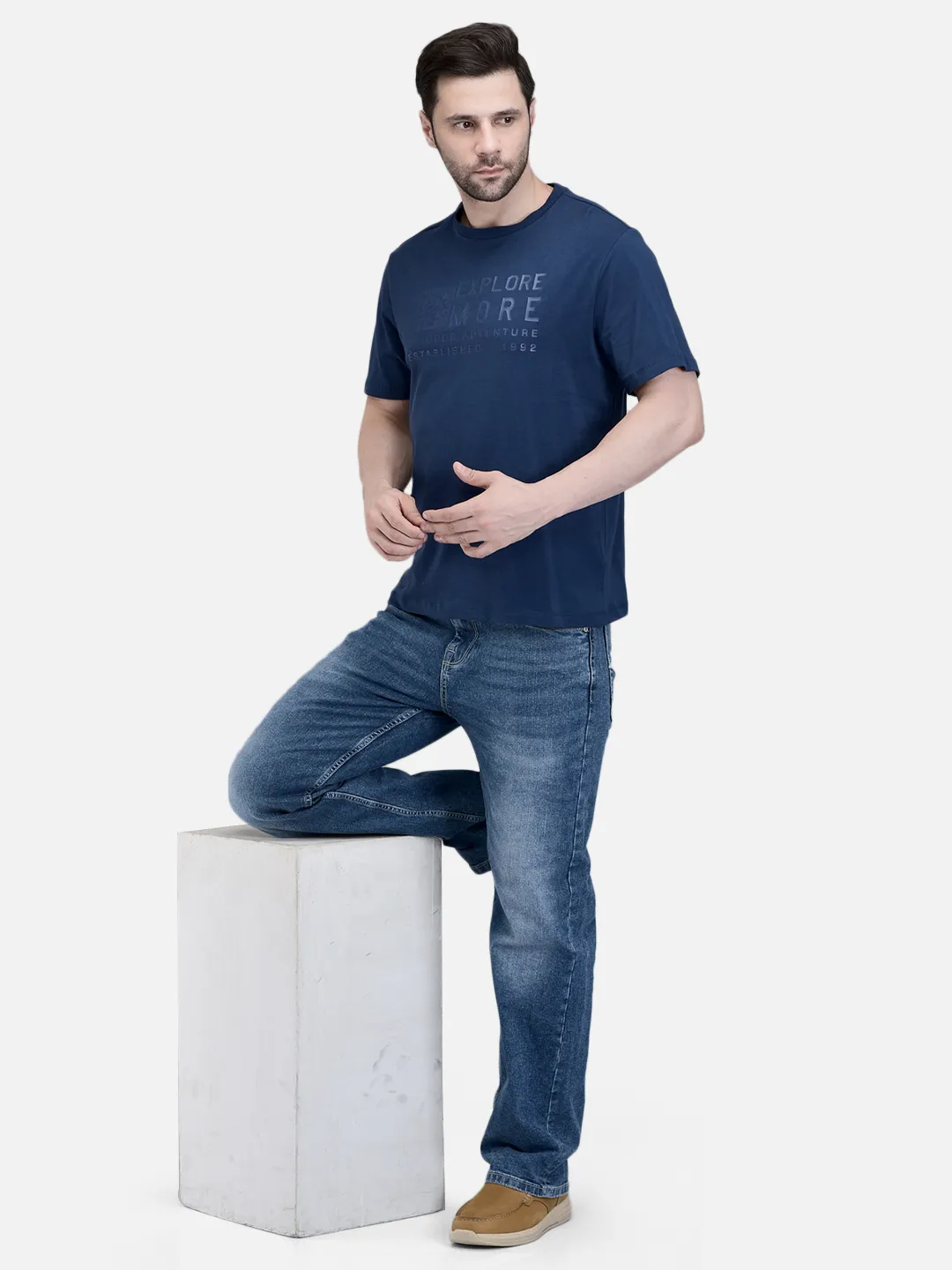 Men Blue Cotton Crew Neck Graphic T-Shirt 7