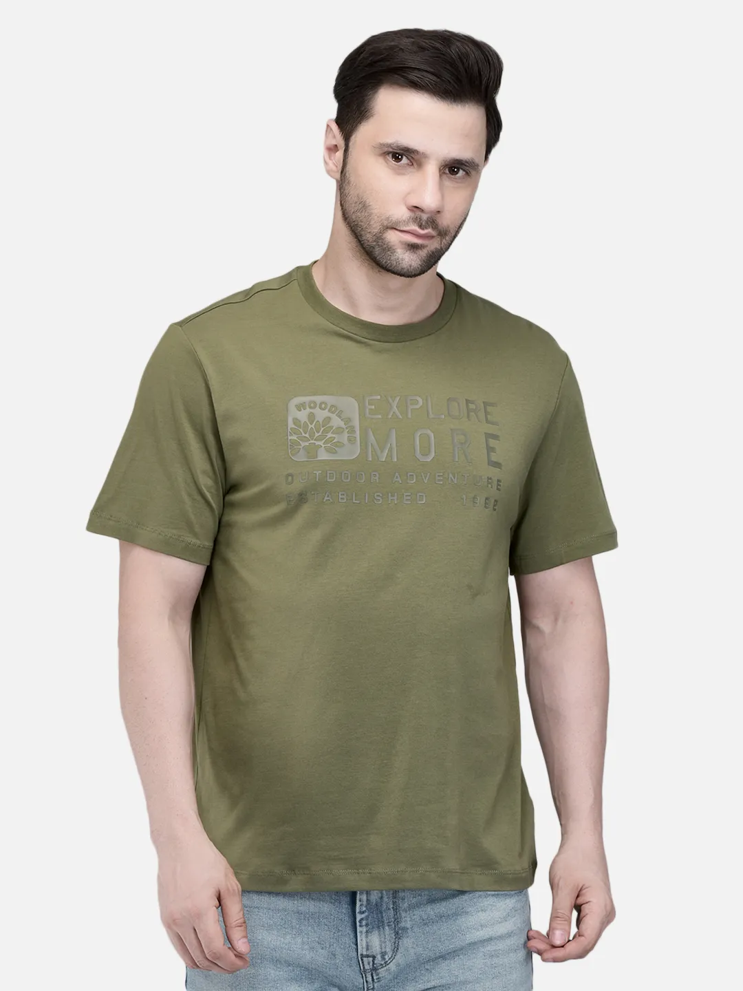 Men Olive Cotton Crew Neck Graphic T-Shirt