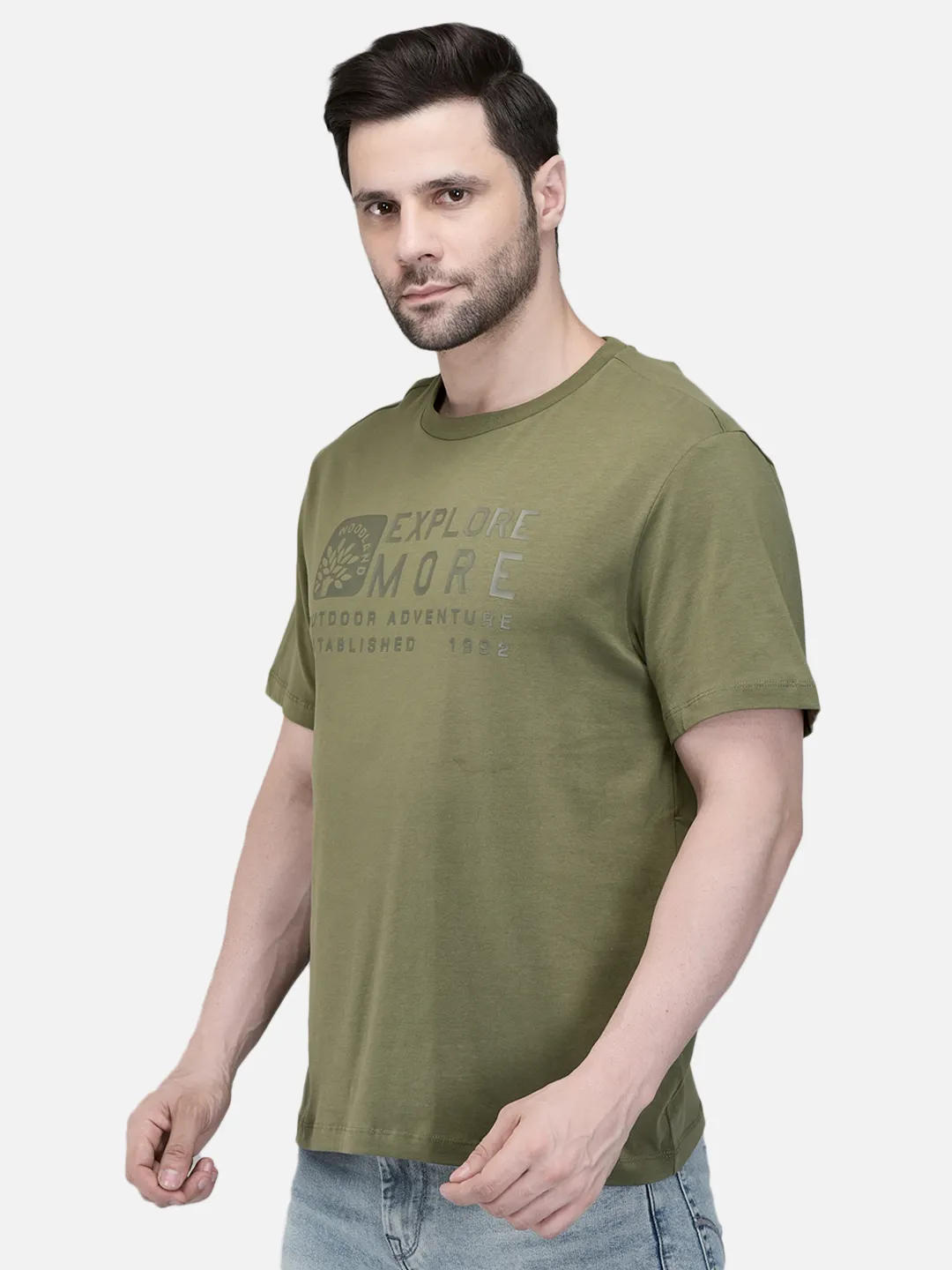 Men Olive Cotton Crew Neck Graphic T-Shirt 2