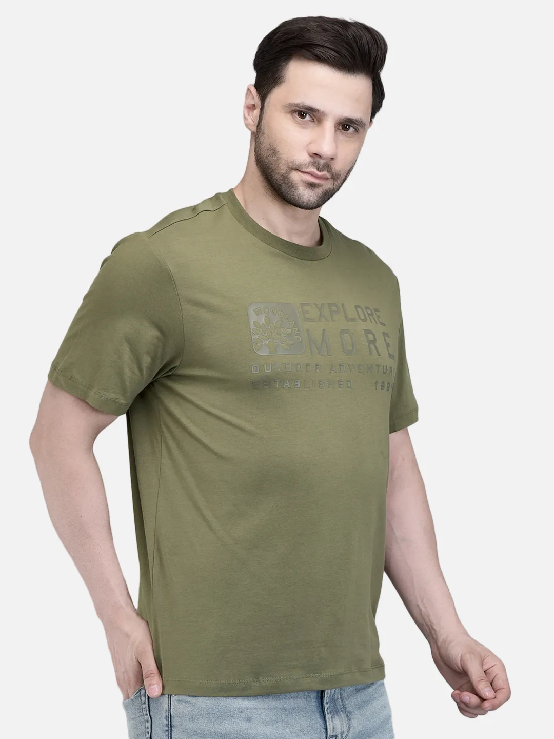Men Olive Cotton Crew Neck Graphic T-Shirt 3