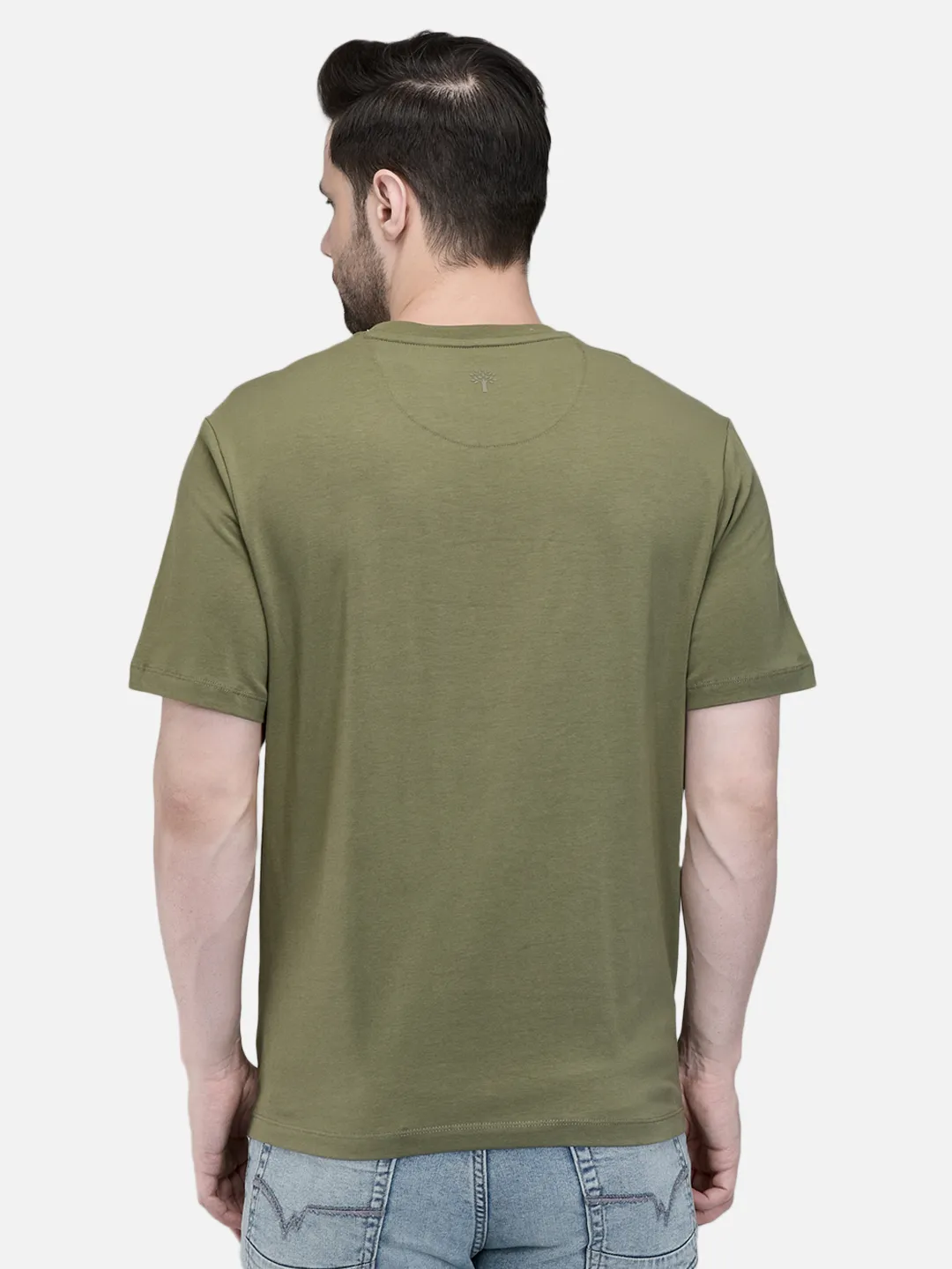 Men Olive Cotton Crew Neck Graphic T-Shirt 6